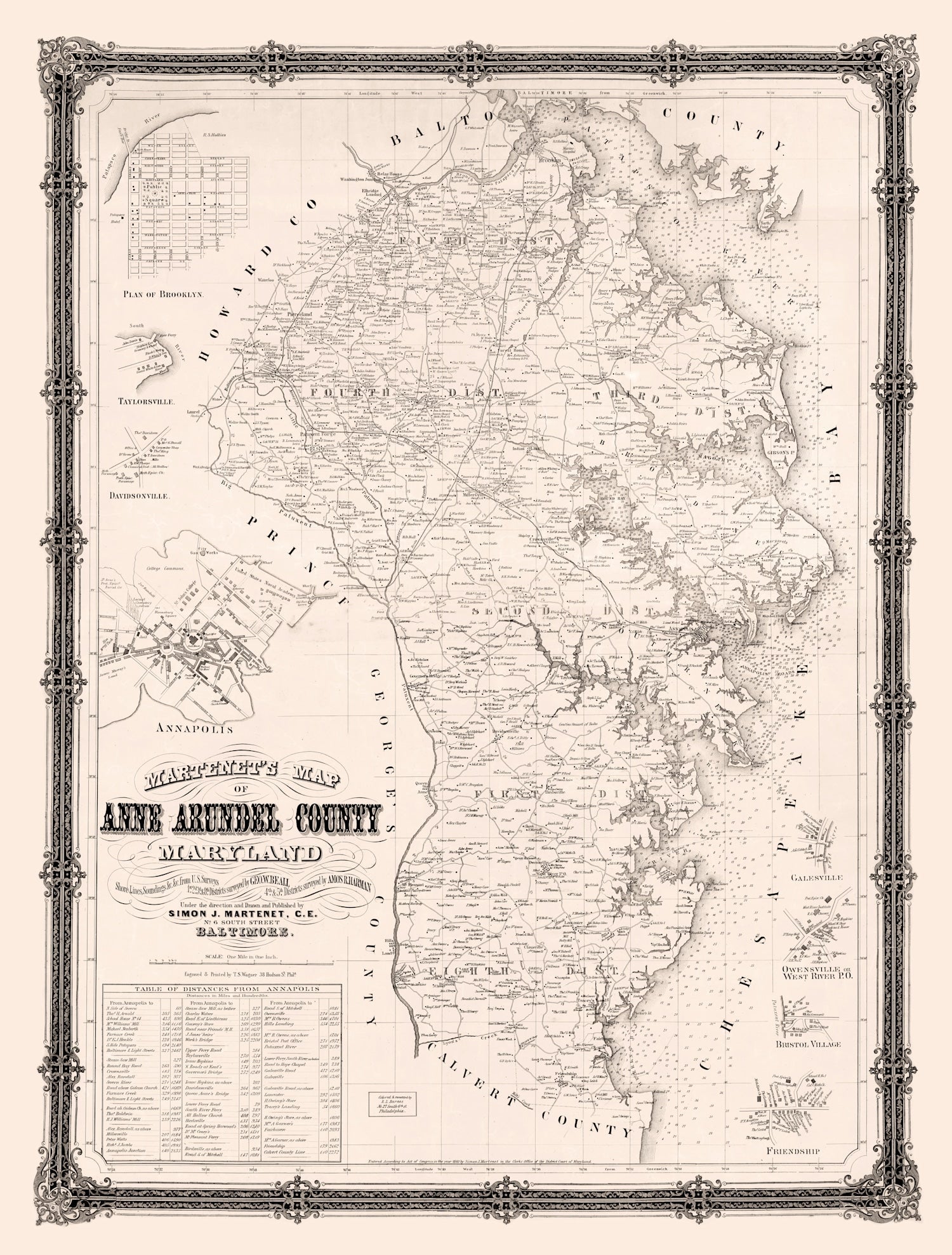 Vintage Map of Anne Arundel County, Maryland 1860