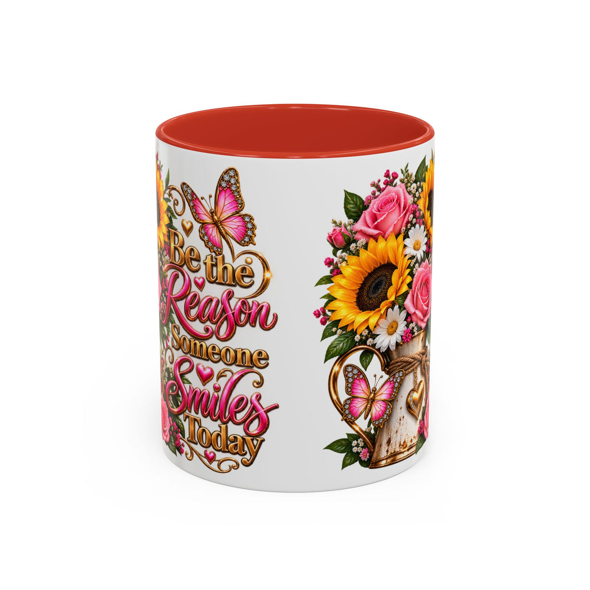 Be the Reason Someone Smiles Today Accent Coffee Mug – Floral Sunflower & Rose Inspirational 11/15oz