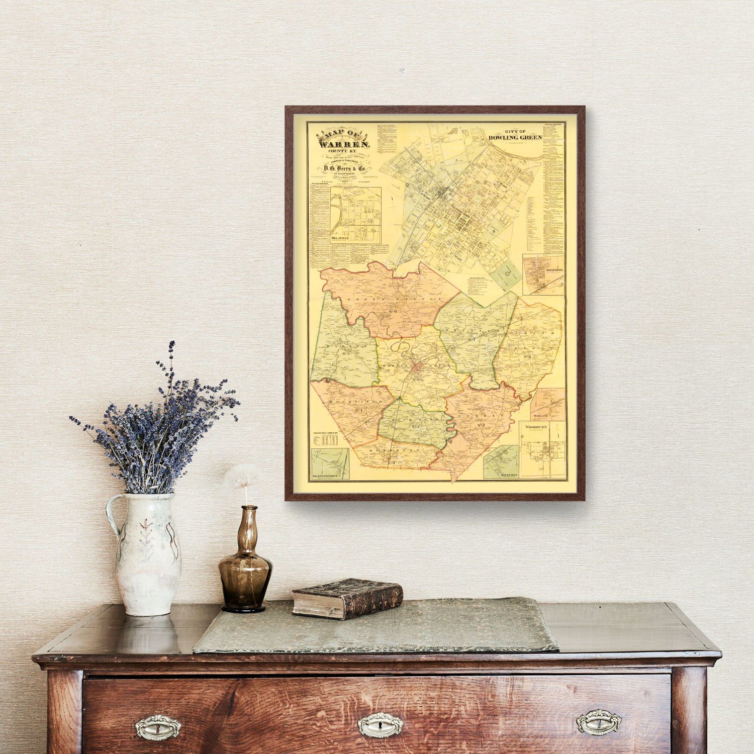 Vintage Map of Warren County, Kentucky 1877