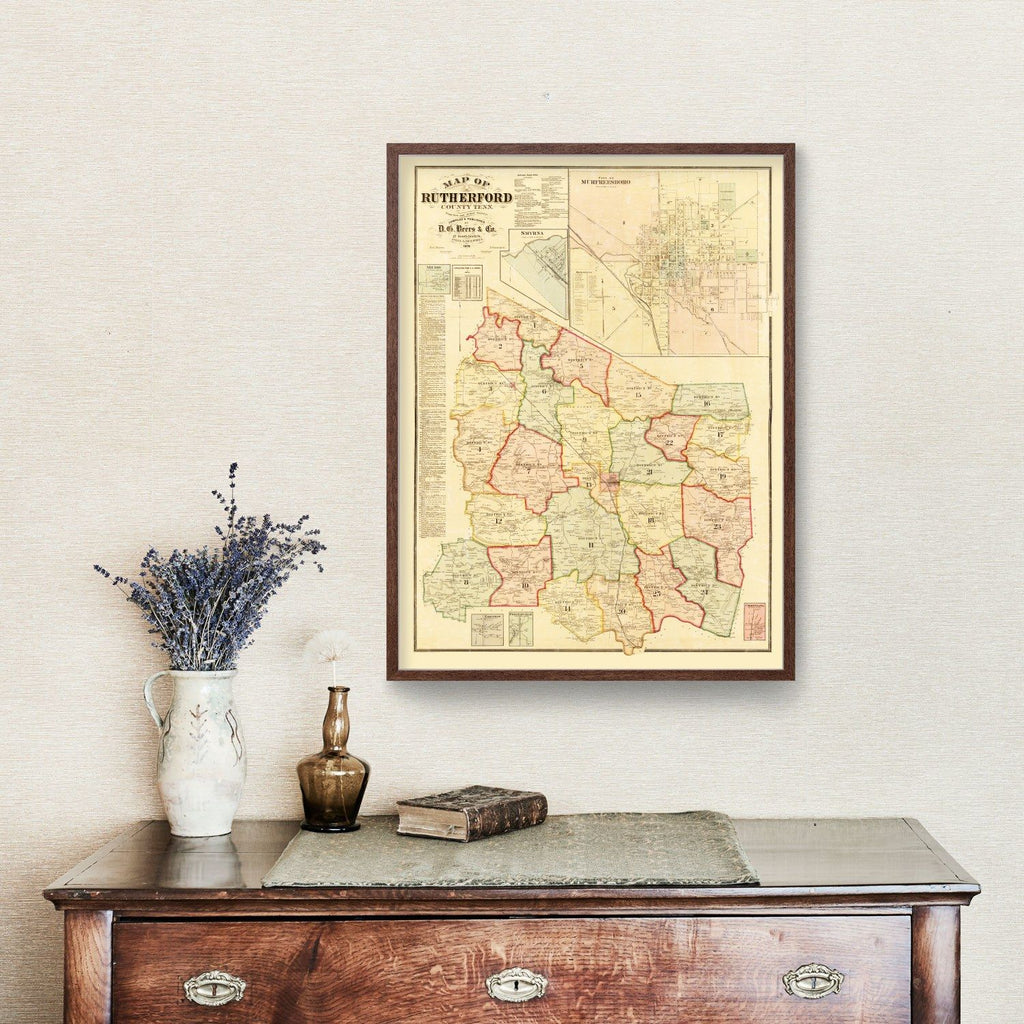 Vintage Map of Rutherford County, Tennessee 1878
