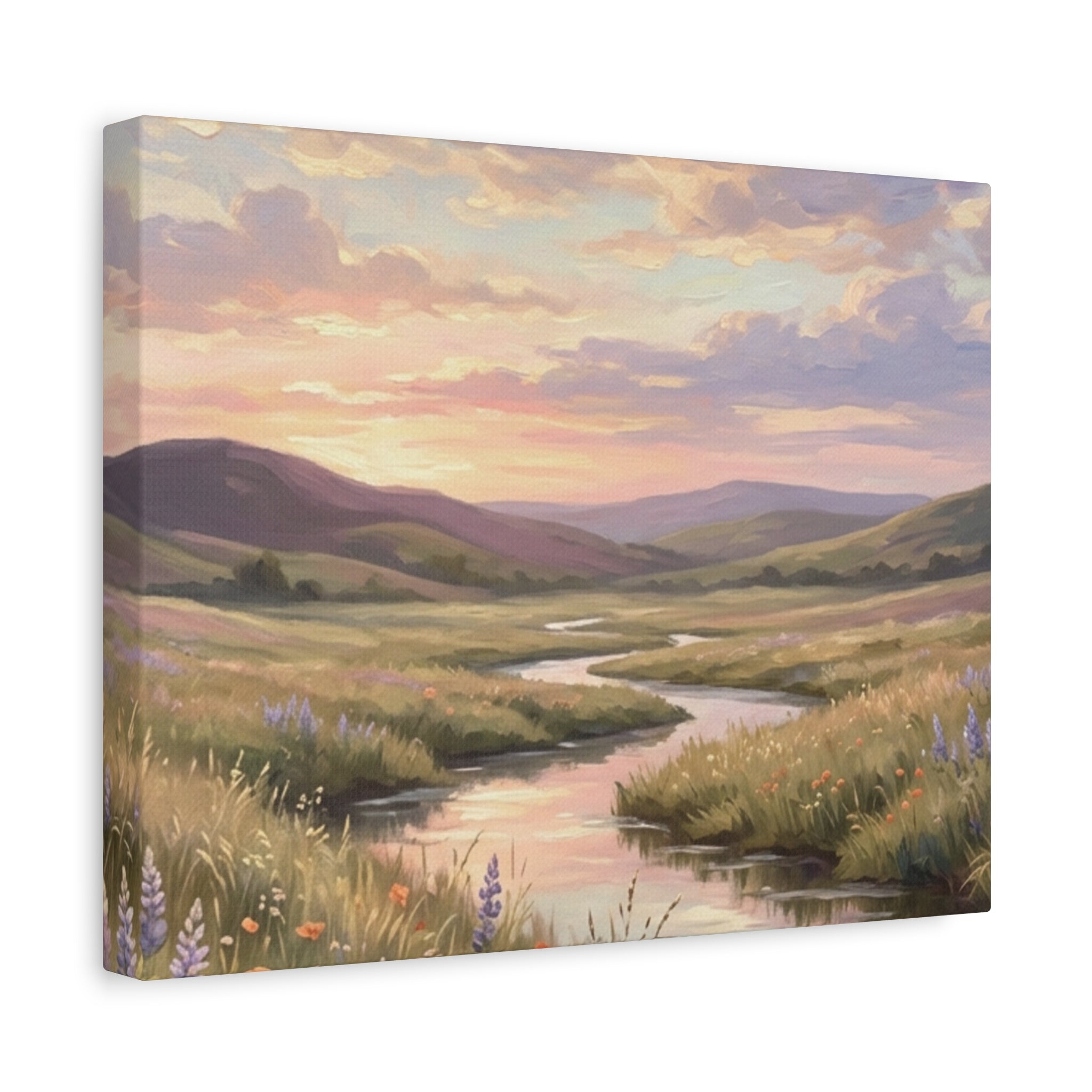 Sunset Meadow Canvas Wall Art - Stretched Matte Landscape Print