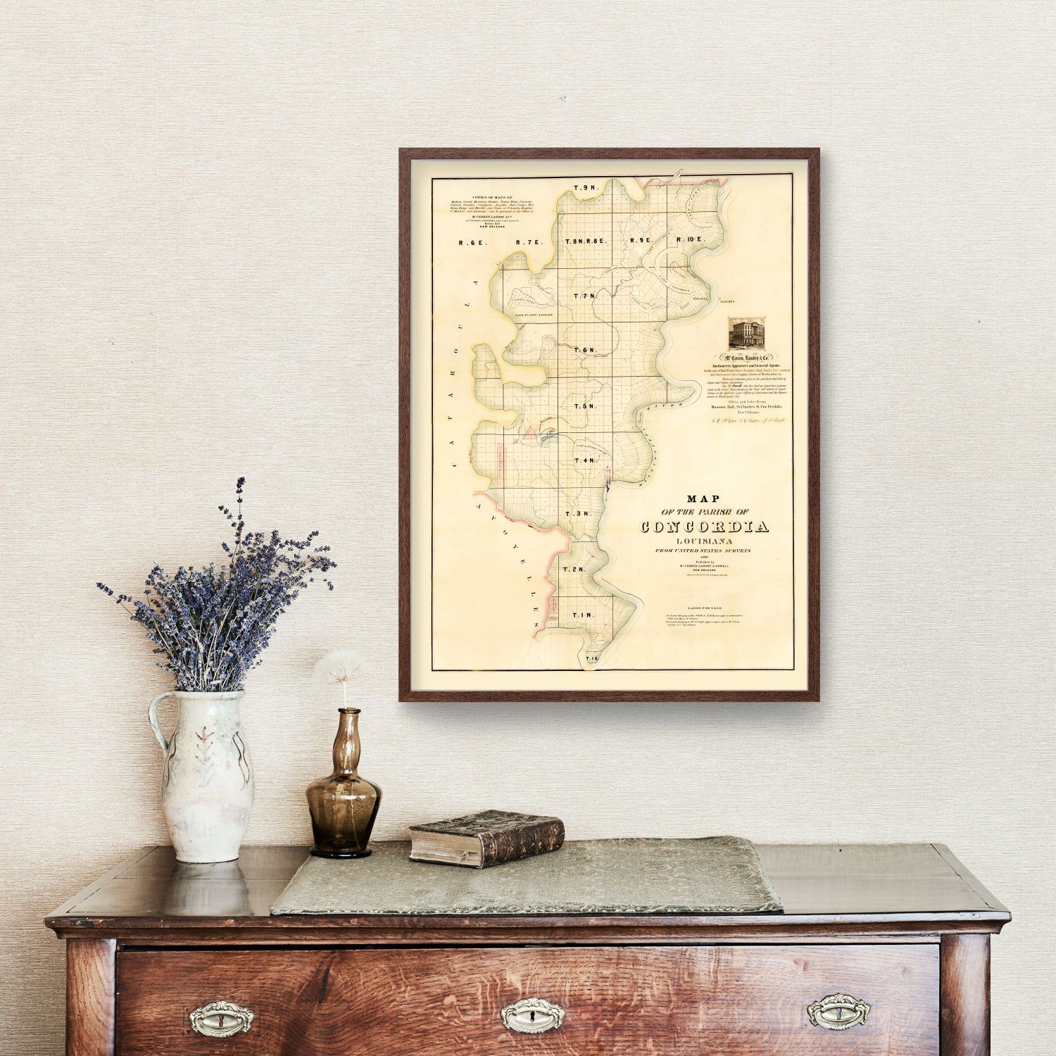 Vintage Map of Concordia Parish, Louisiana 1860