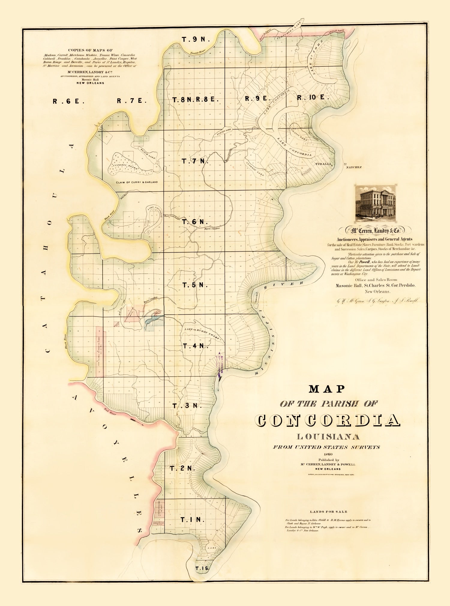 Vintage Map of Concordia Parish, Louisiana 1860