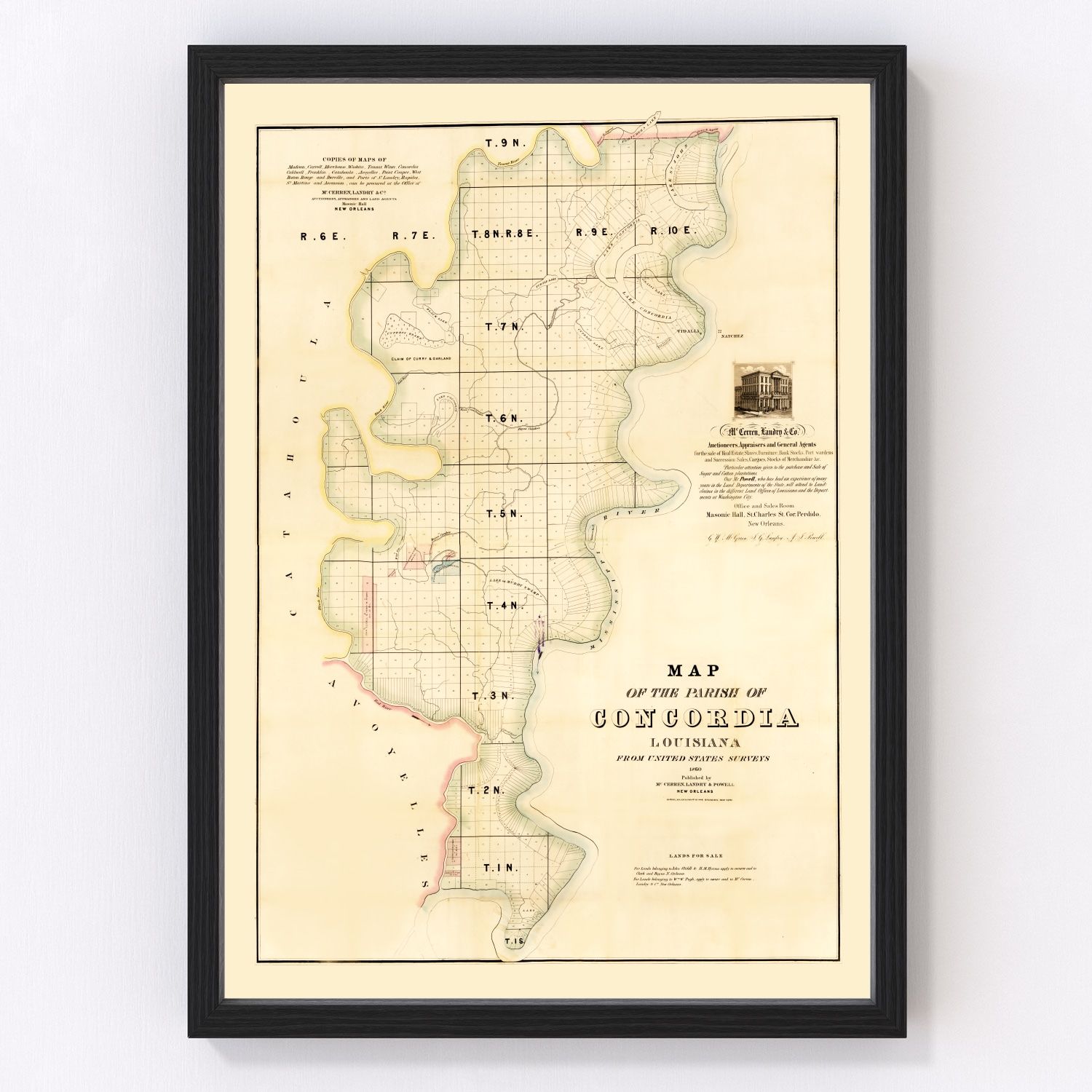 Vintage Map of Concordia Parish, Louisiana 1860