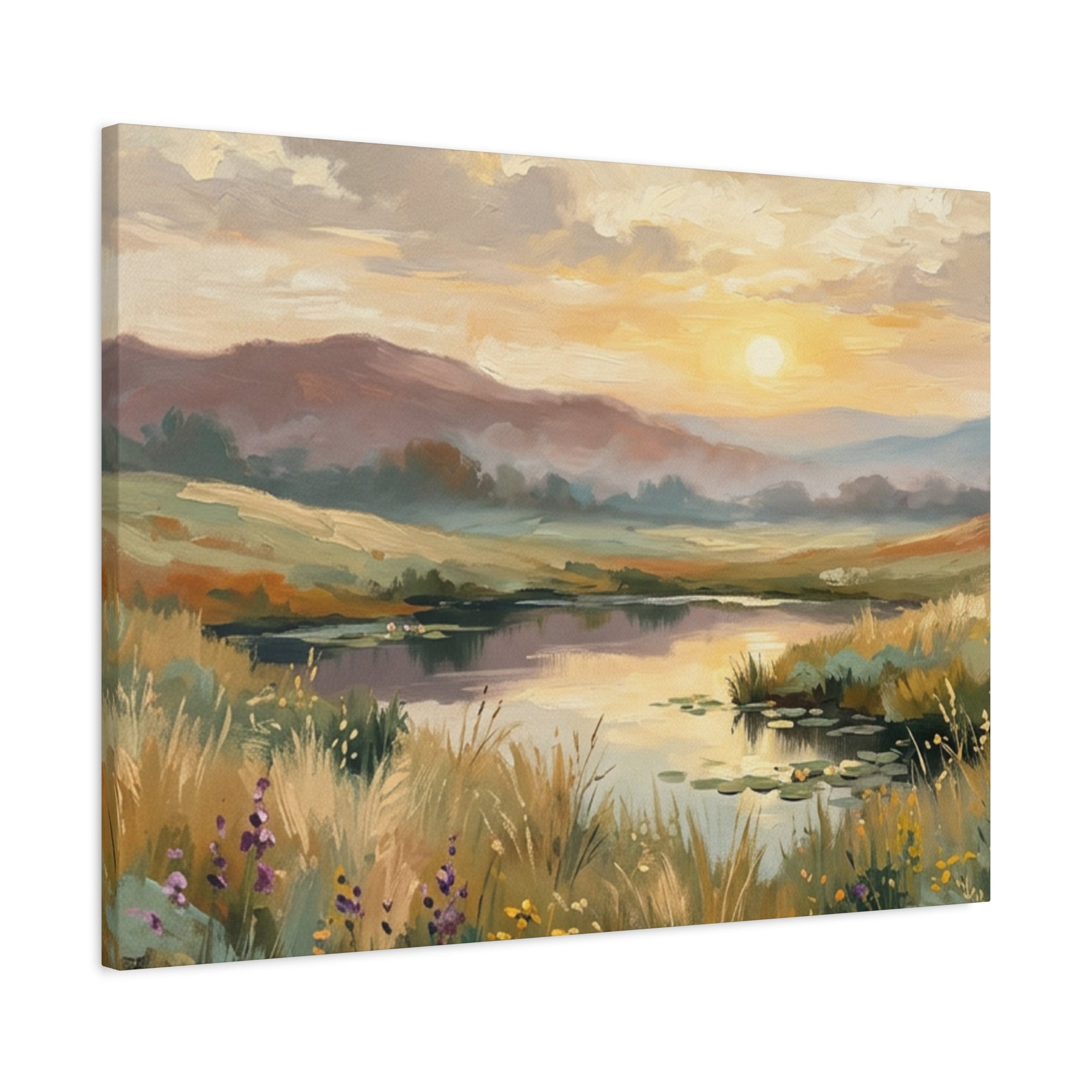 Sunset Meadow Canvas Wall Art — Stretched Matte Landscape Print