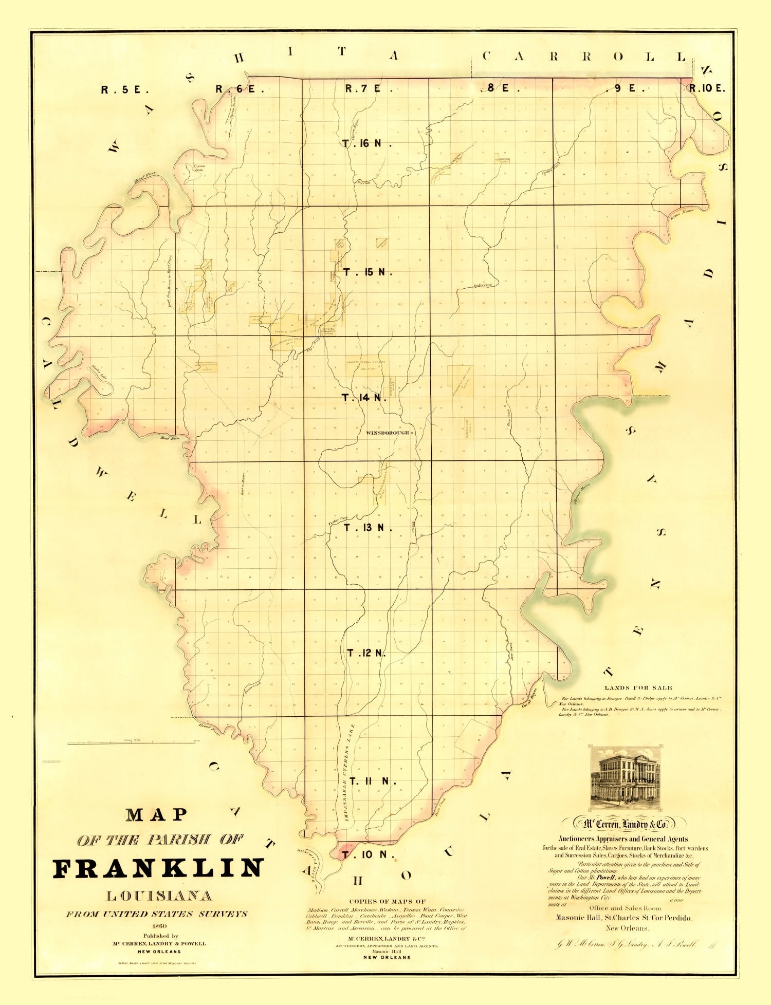 Vintage Map of Franklin Parish, Louisiana 1860