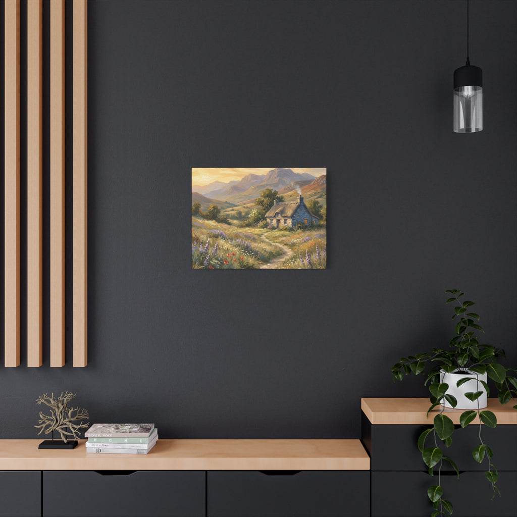 Countryside Cottage Canvas Wall Art — Tranquil Rustic Landscape Print