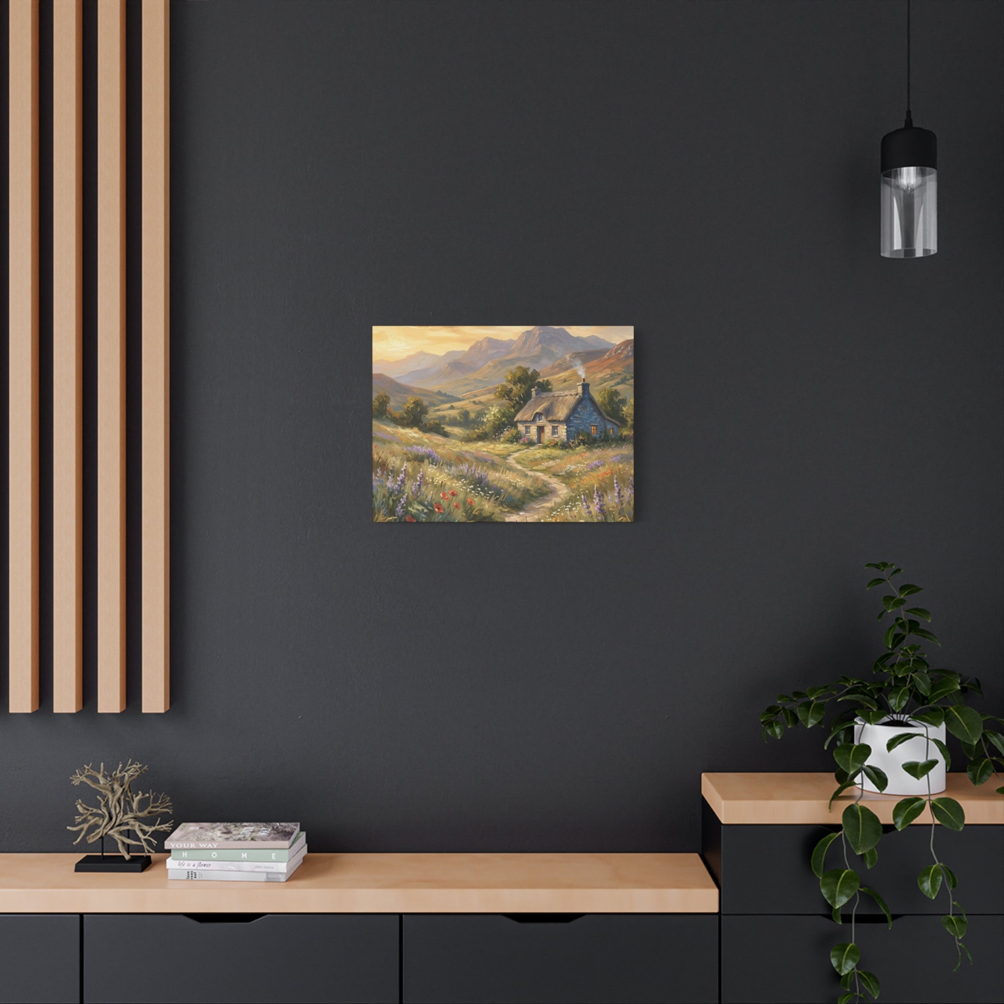 Countryside Cottage Canvas Wall Art — Tranquil Rustic Landscape Print