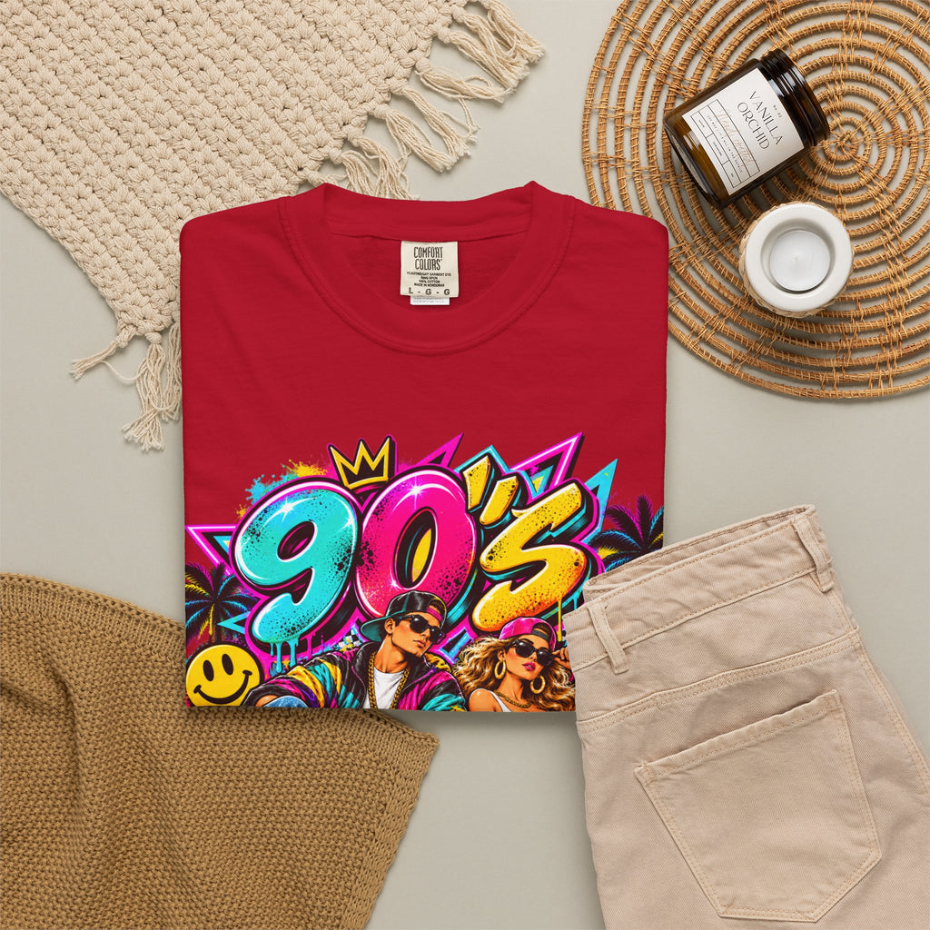 90s Retro Streetwear T-Shirt — Vintage Boombox & Neon Graffiti Design