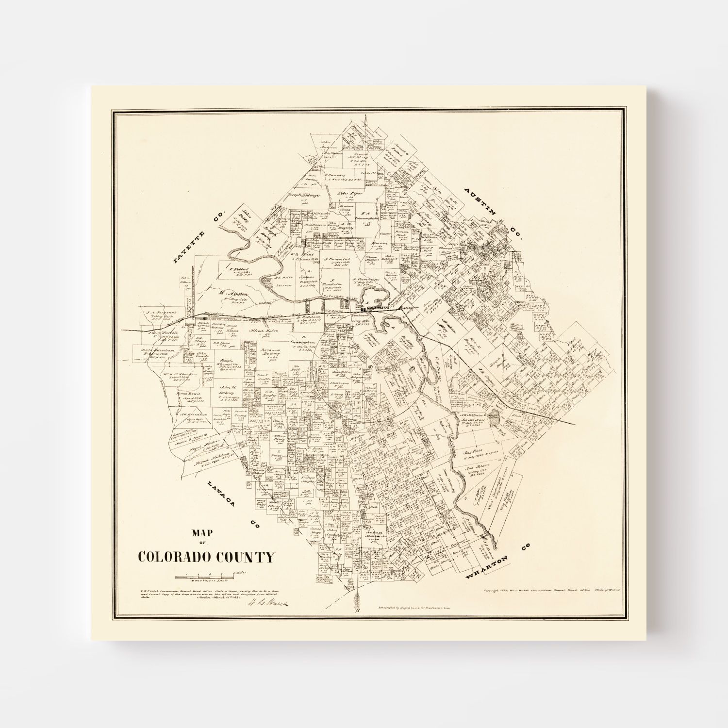 Vintage Map of Colorado County, Texas 1880