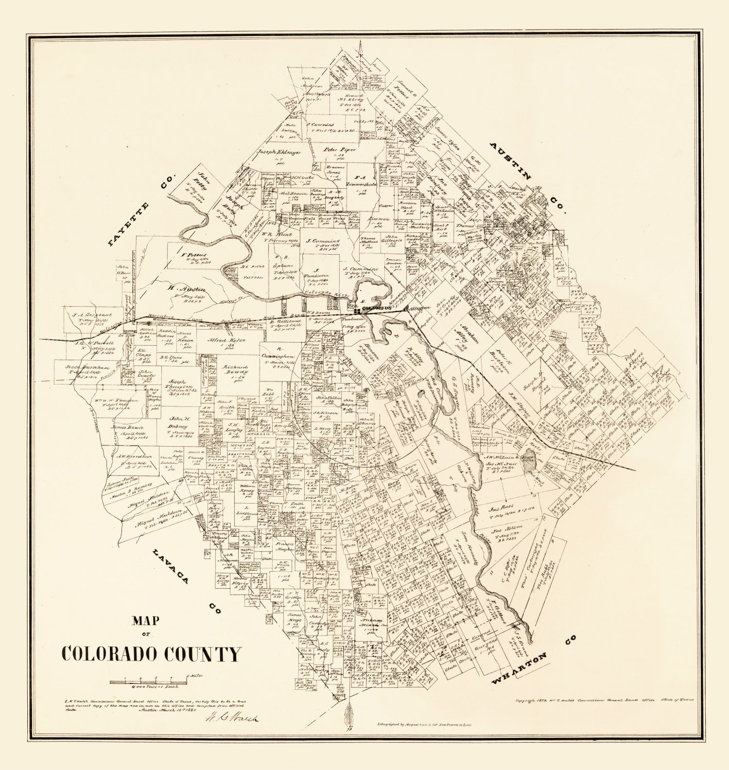 Vintage Map of Colorado County, Texas 1880