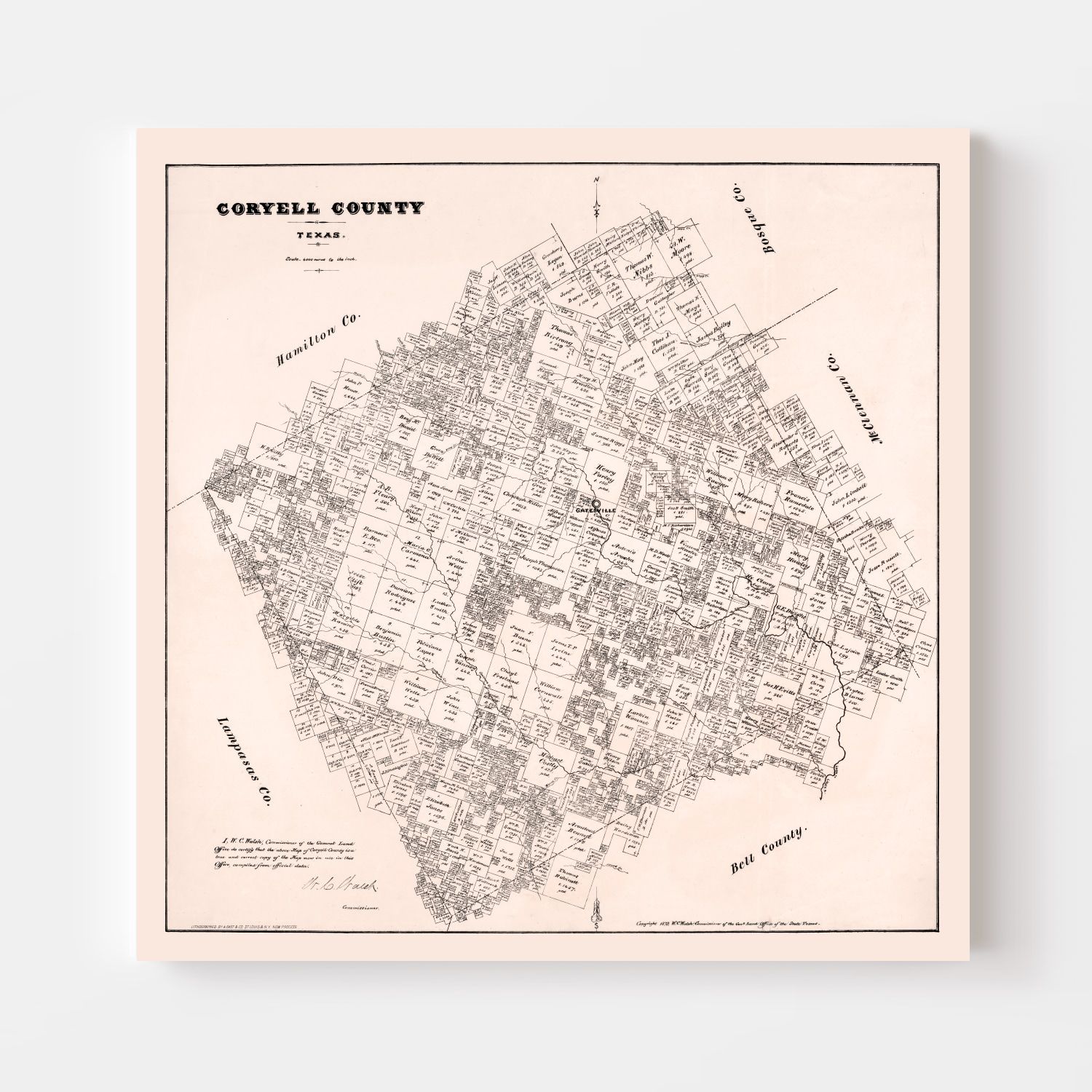 Vintage Map of Coryell County, Texas 1879