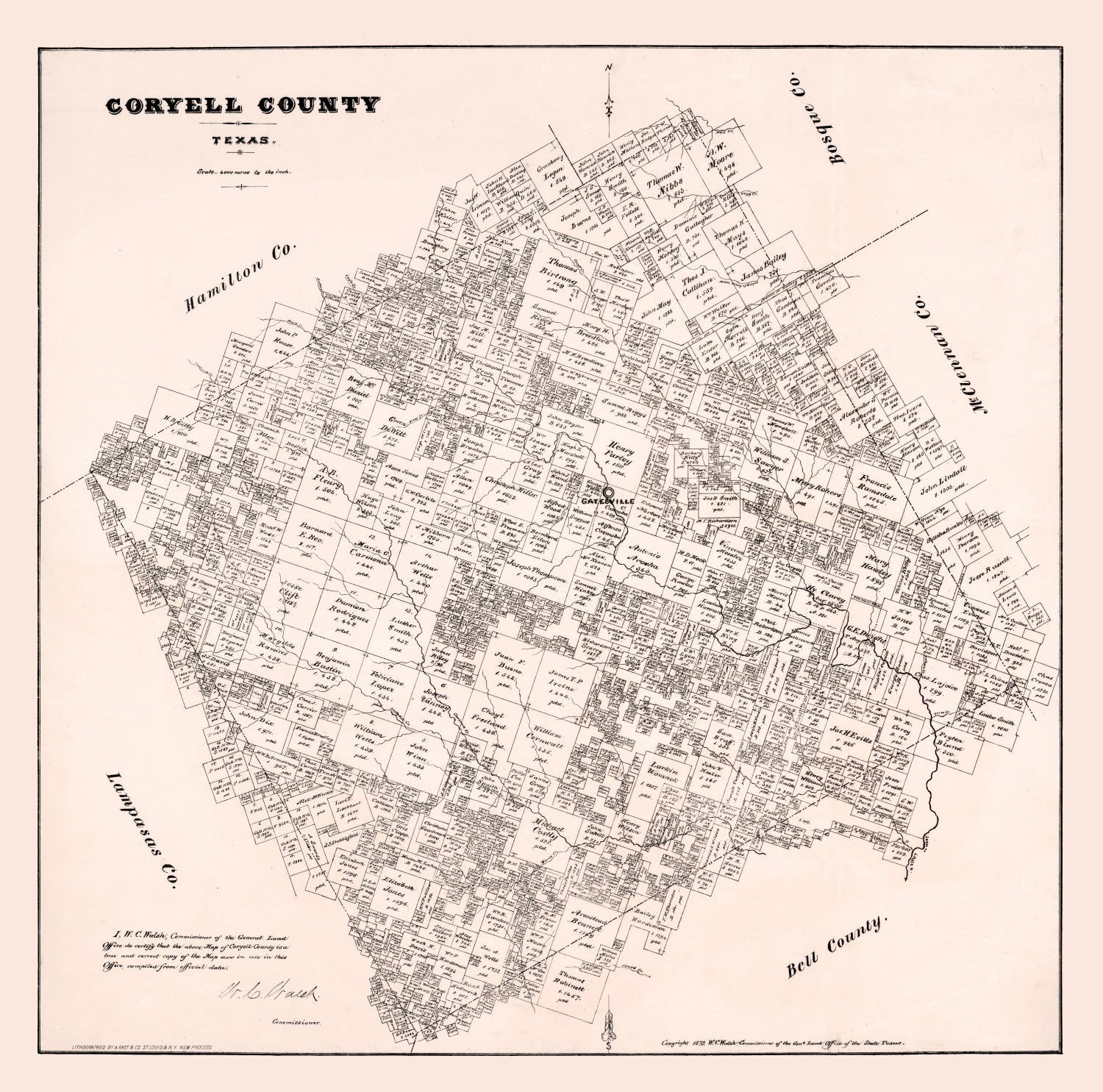 Vintage Map of Coryell County, Texas 1879
