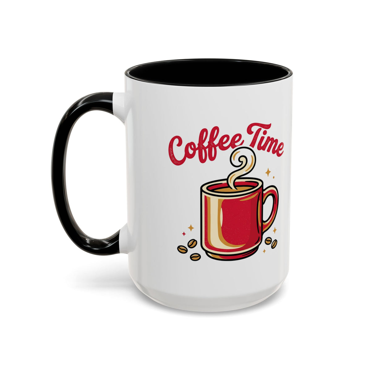 Coffee Mug - "Coffee Time" Red Accent Ceramic Mug (11/15oz)