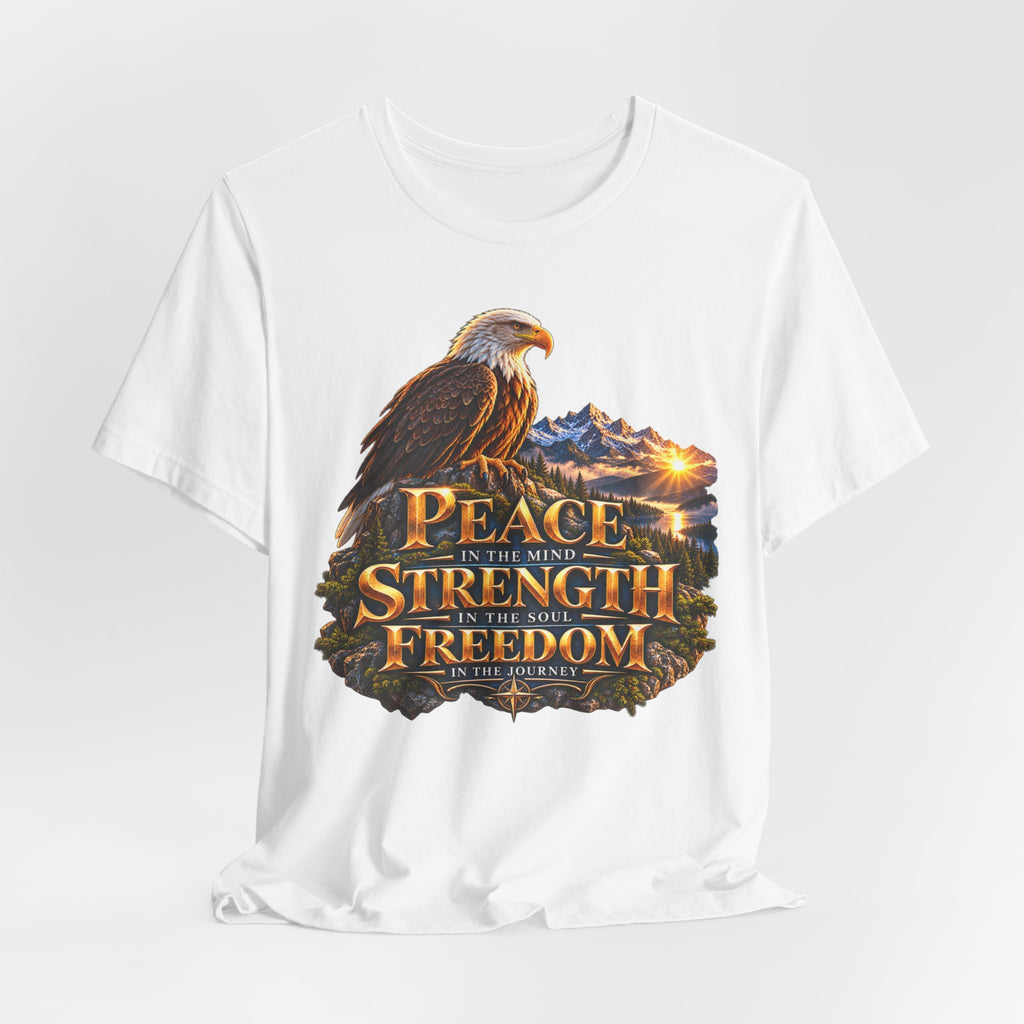 Eagle Mountain Sunrise T‑Shirt — "Peace Strength Freedom" Patriotic Tee