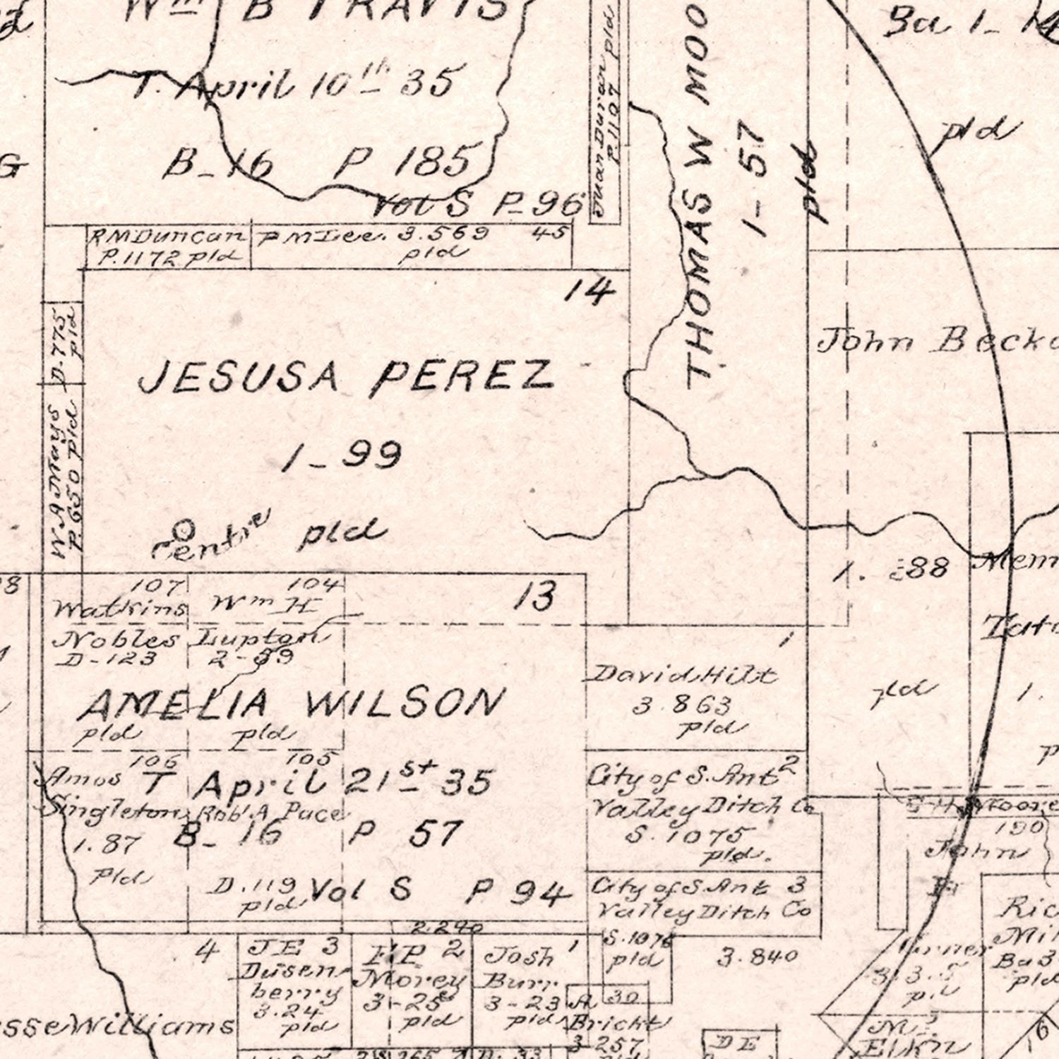 Vintage Map of Hays County, Texas 1880