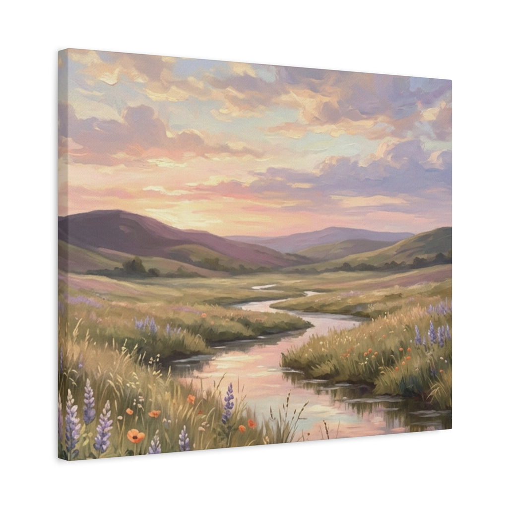 Sunset Meadow Canvas Wall Art - Stretched Matte Landscape Print