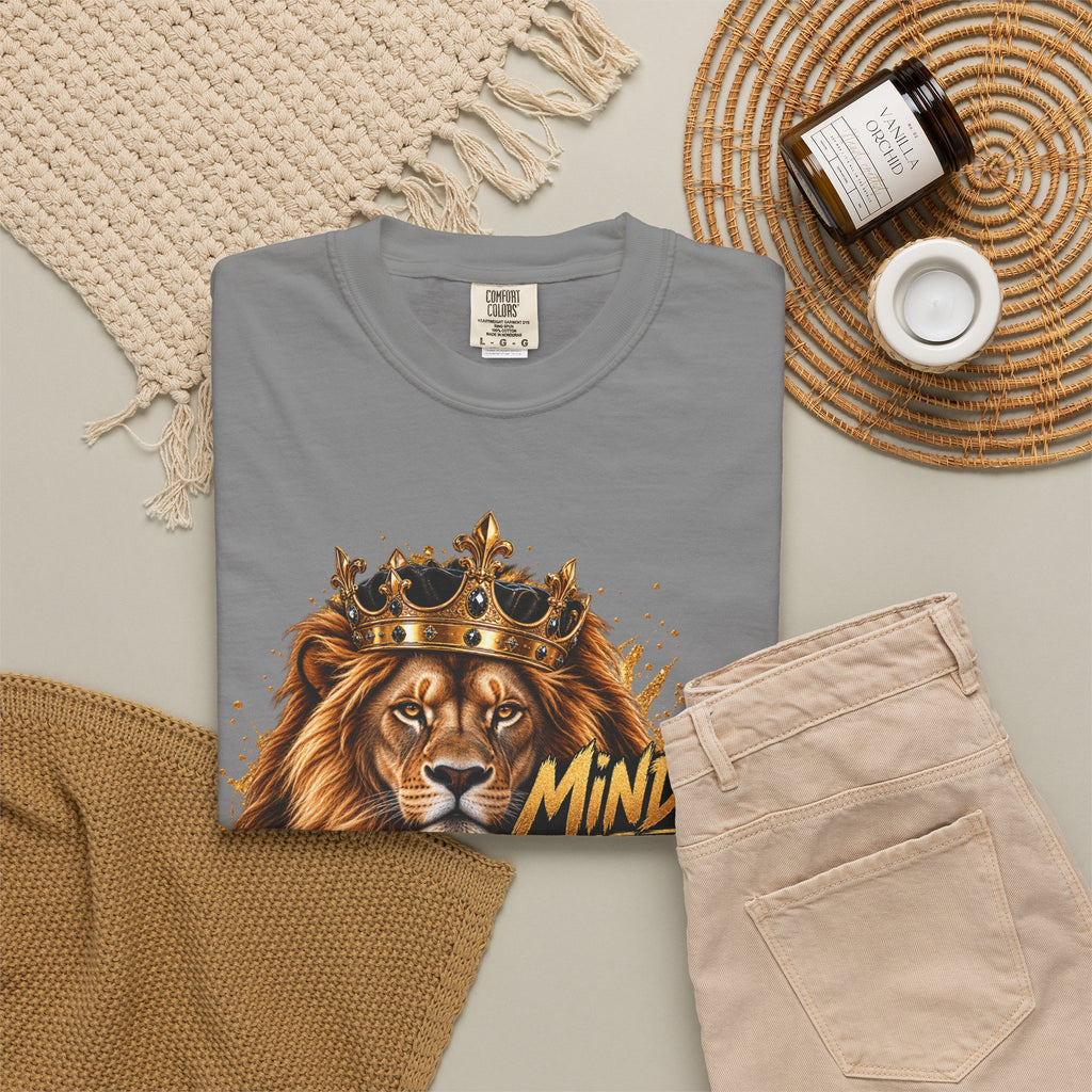 Lion Crown T-Shirt — "Mindset Builds Everything" Motivational Tee