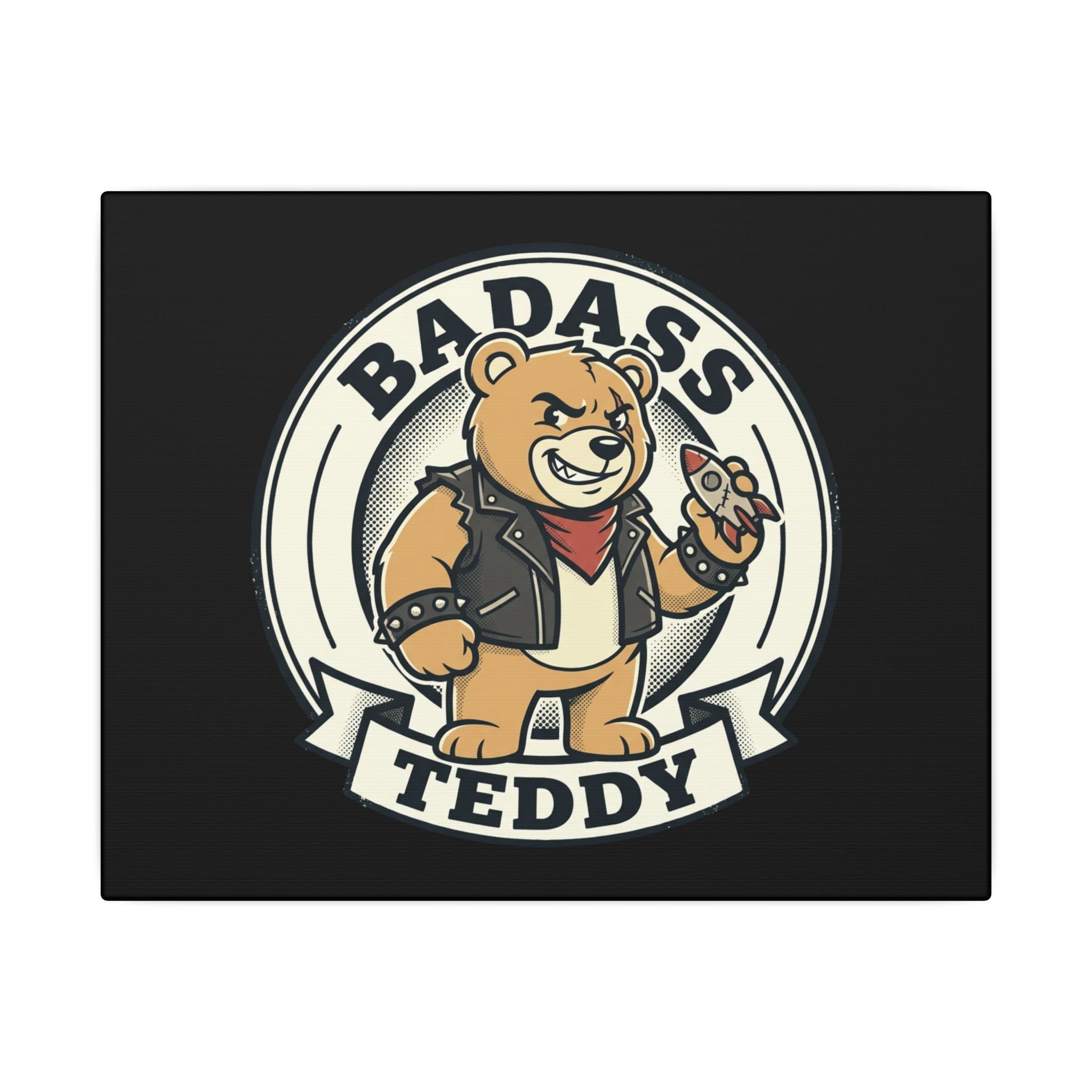 Badass Teddy Canvas Wall Art — Edgy Teddy Bear Stretched Matte Print