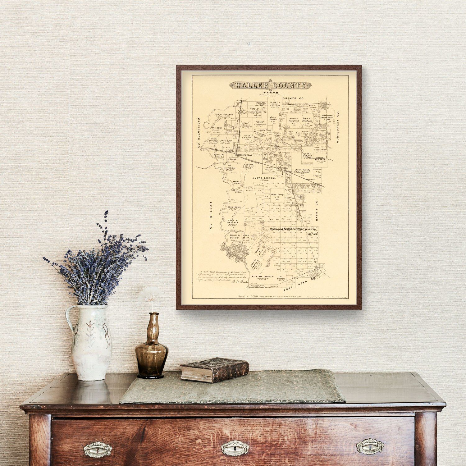 Vintage Map of Waller County, Texas 1879
