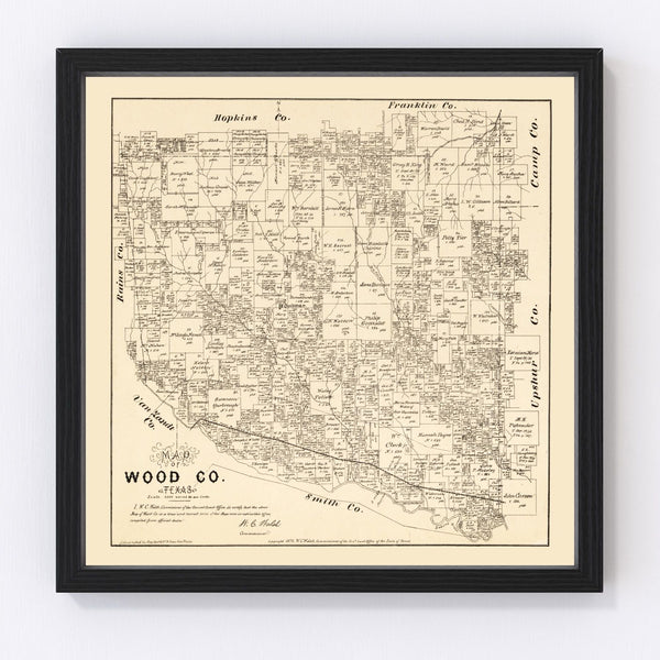 Vintage Map of Wood County, Texas 1879