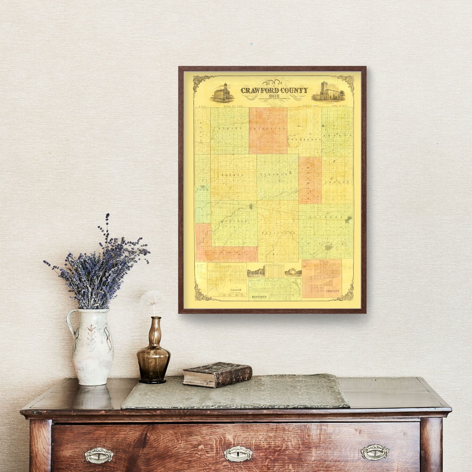Vintage Map of Crawford County, Ohio 1850