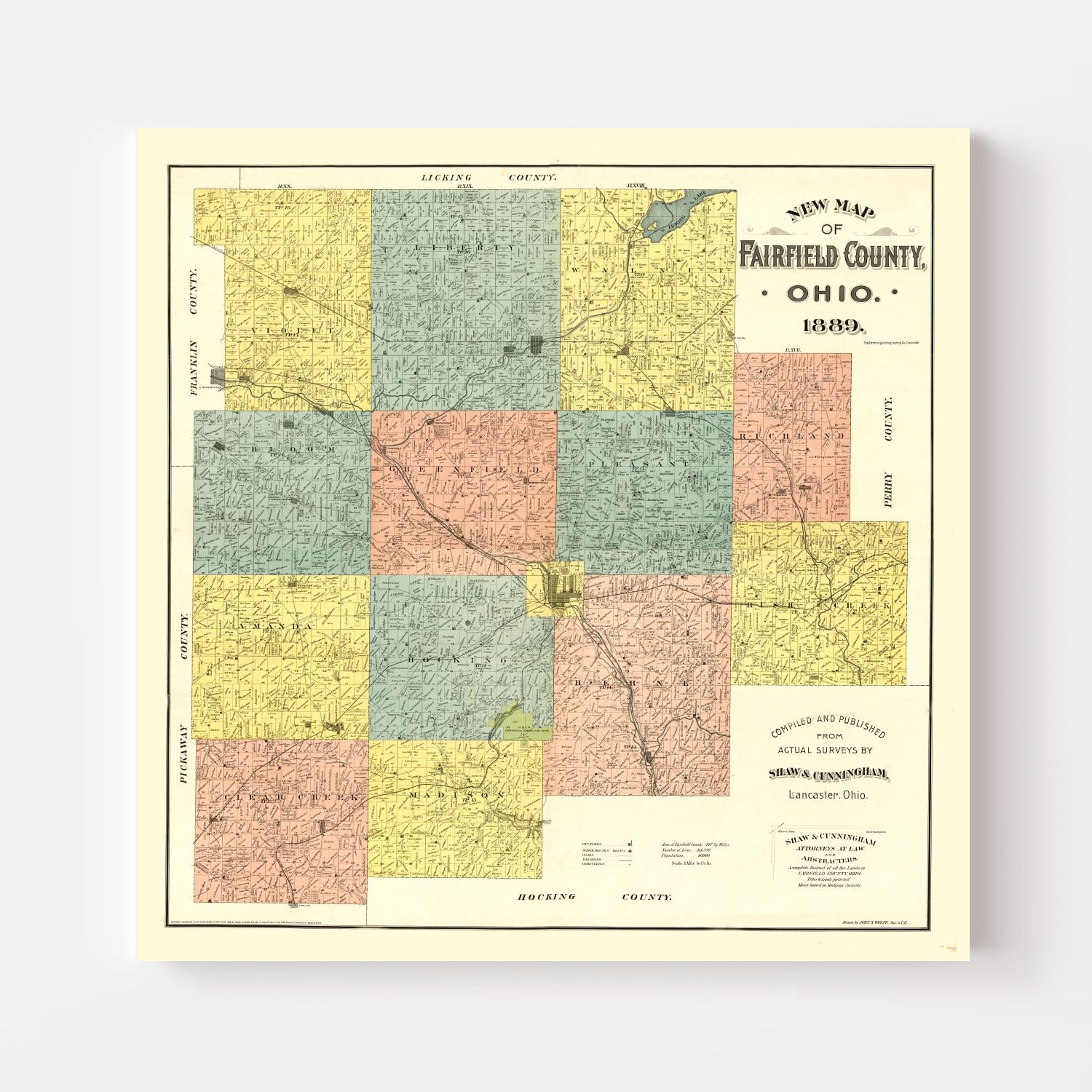 Vintage Map of Fairfield County, Ohio 1889