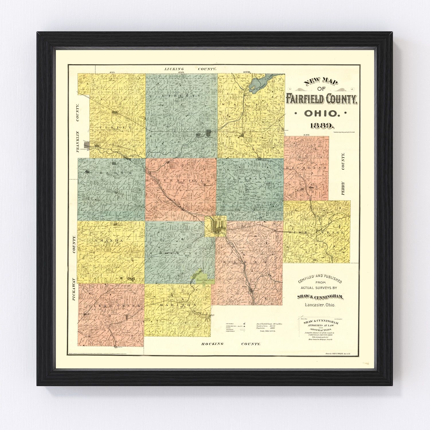Vintage Map of Fairfield County, Ohio 1889