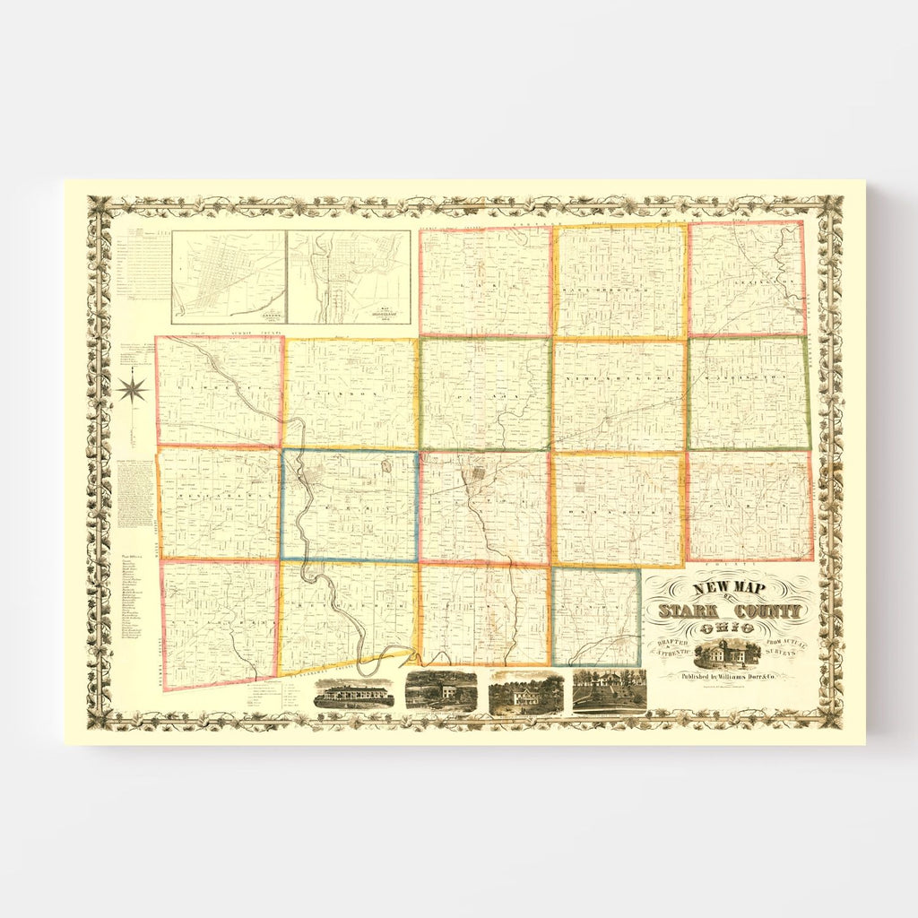 Vintage Map of Stark County, Ohio 1850