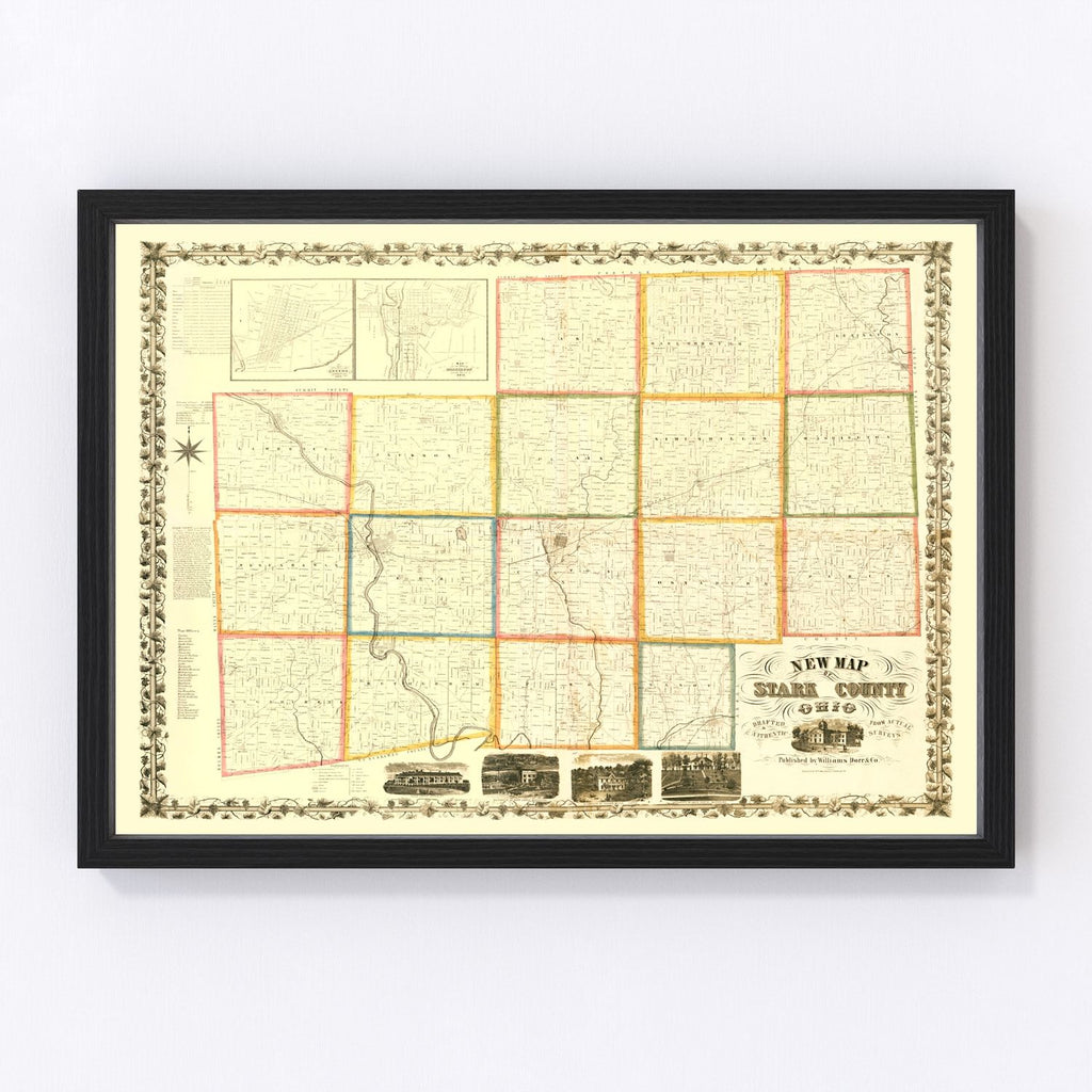 Vintage Map of Stark County, Ohio 1850