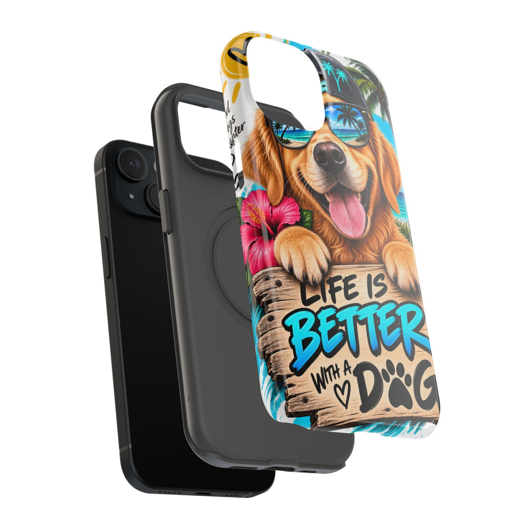 Impact-Resistant Phone Case — "Life Is Better With a Dog" Tropical Dog Design