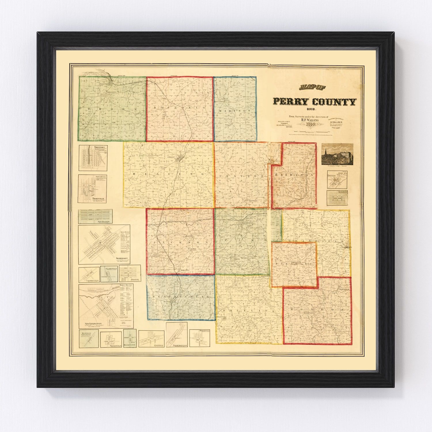 Vintage Map of Perry County, Ohio 1859