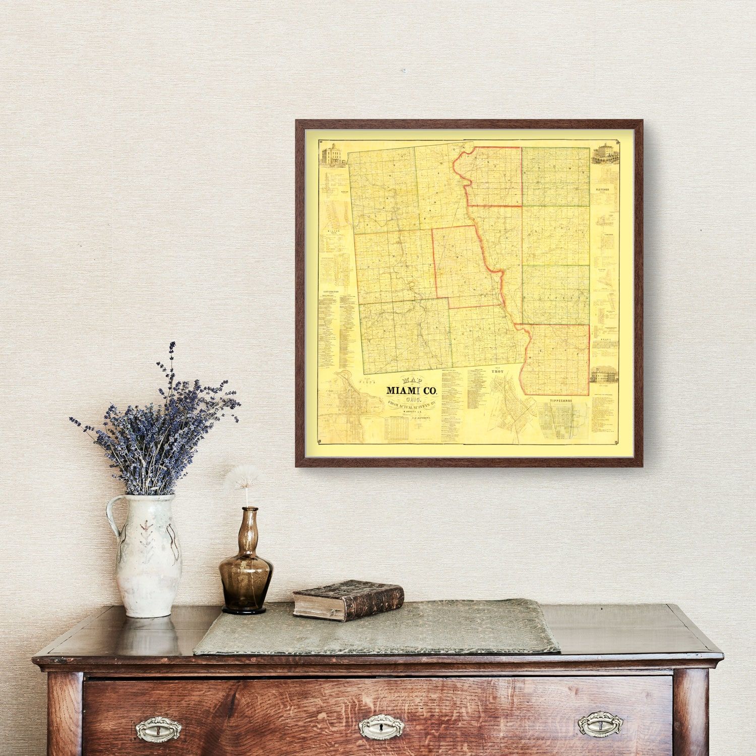 Vintage Map of Miami County, Ohio 1858