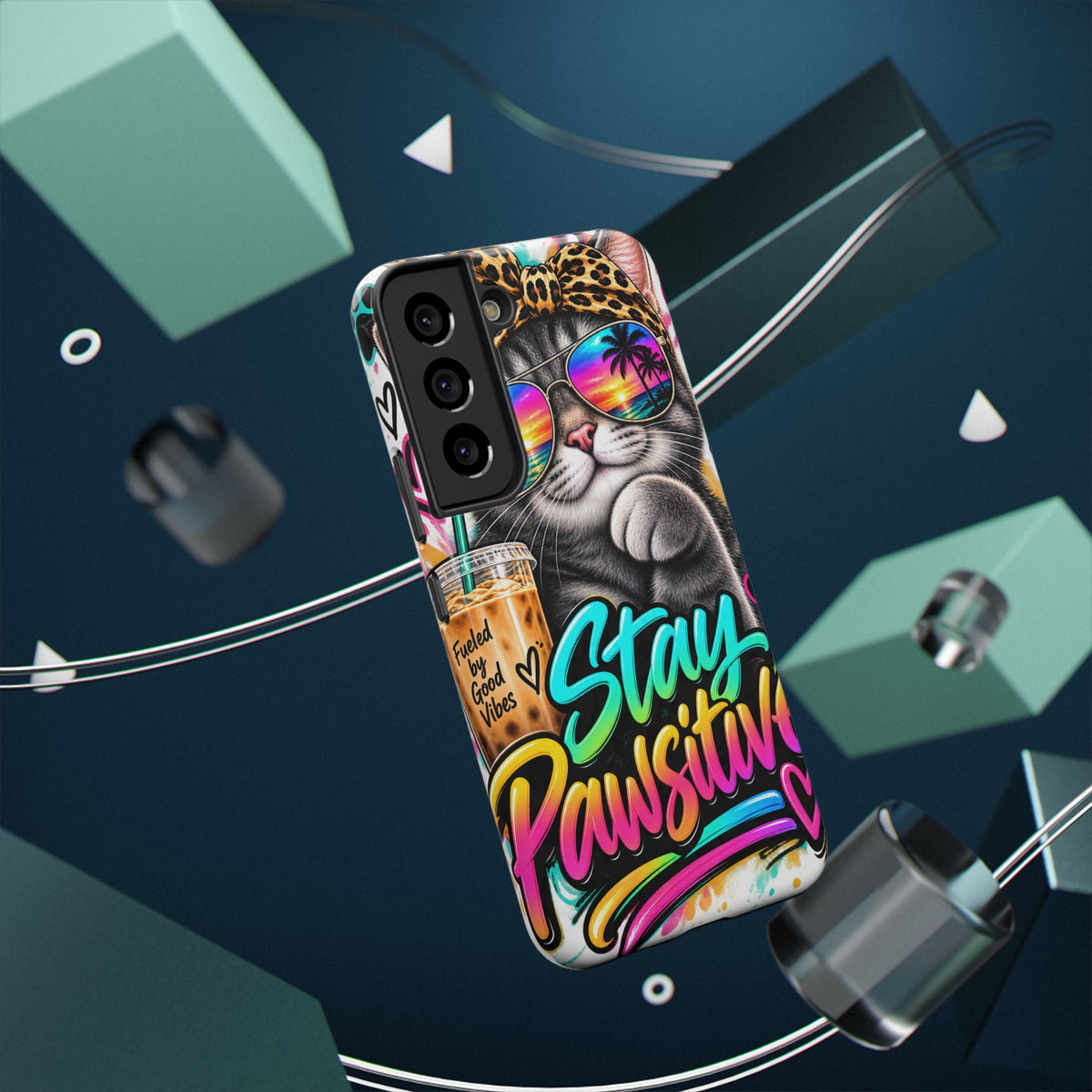 Phone Case — "Stay Pawsitive" Cat Impact-Resistant Case