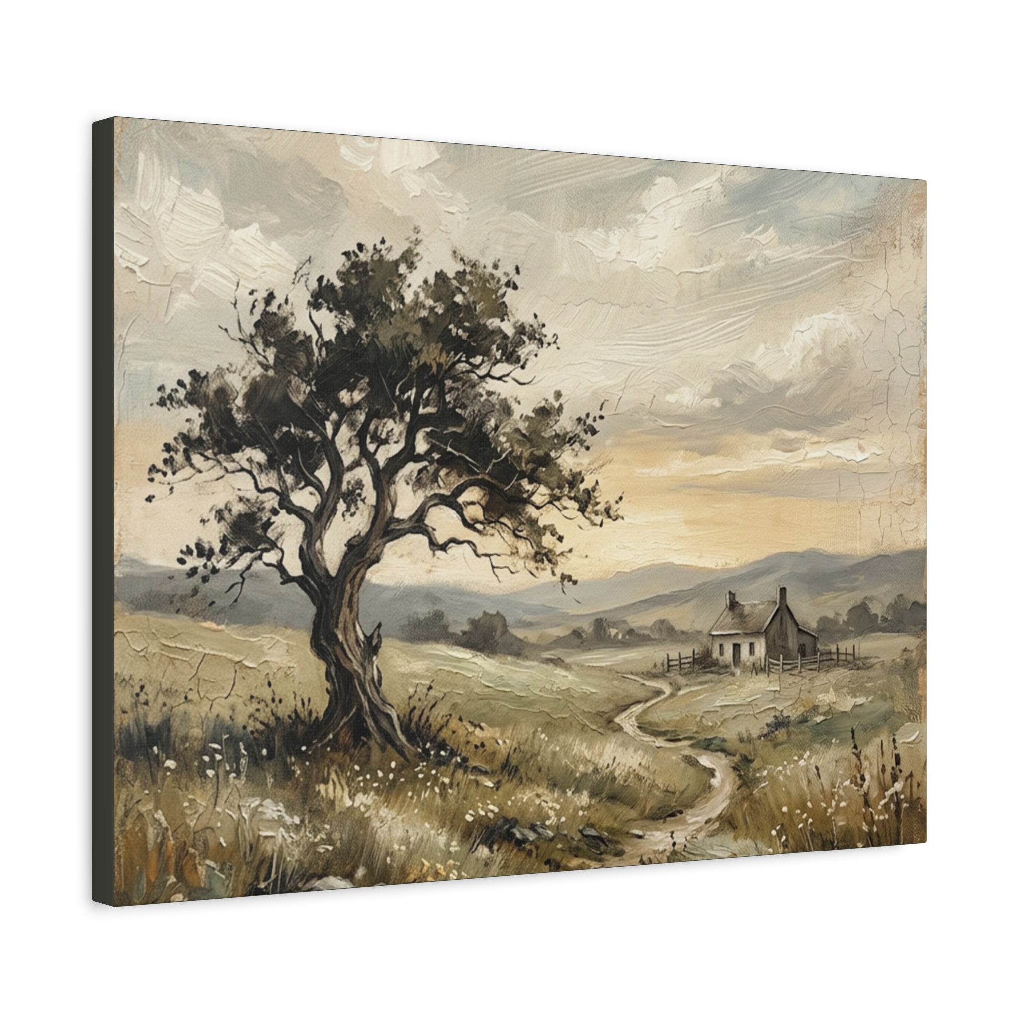 Rustic Countryside Canvas Wall Art — Serene Landscape Matte Stretched Canvas Print