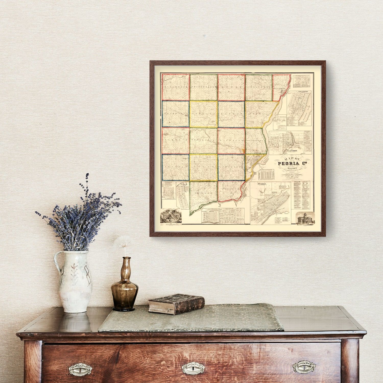 Vintage Map of Peoria County, Illinois 1861