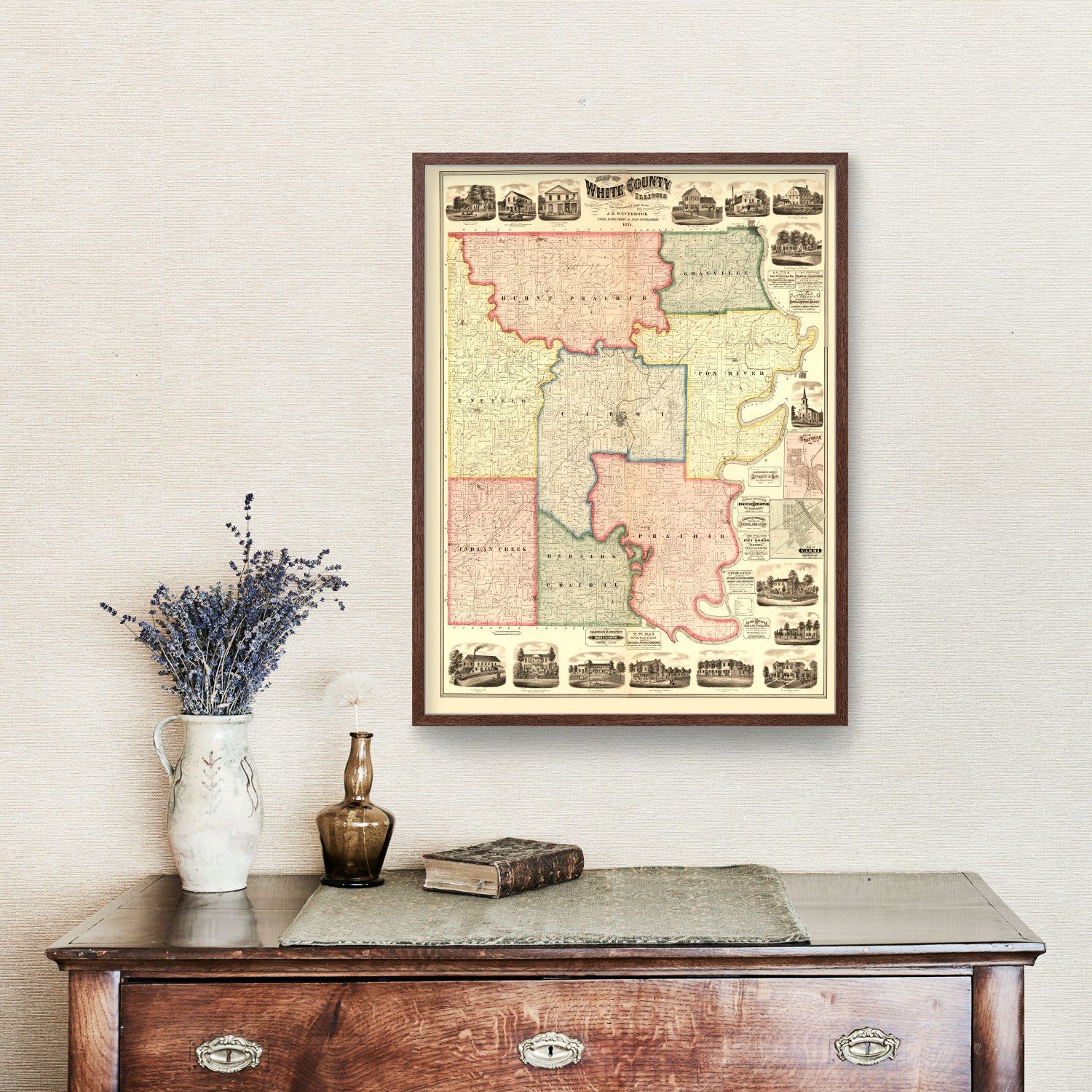 Vintage Map of White County, Illinois 1871