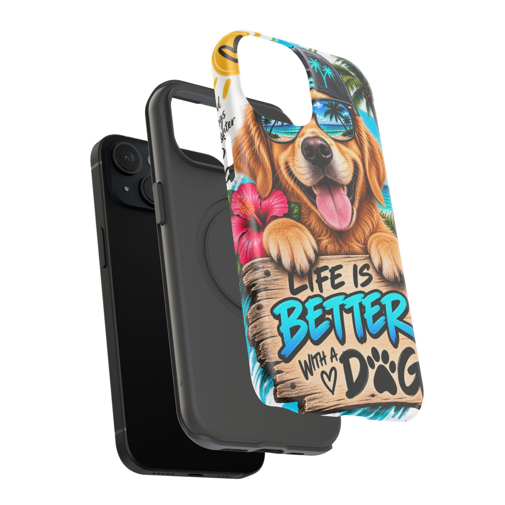 Impact-Resistant Phone Case — "Life Is Better With a Dog" Tropical Dog Design