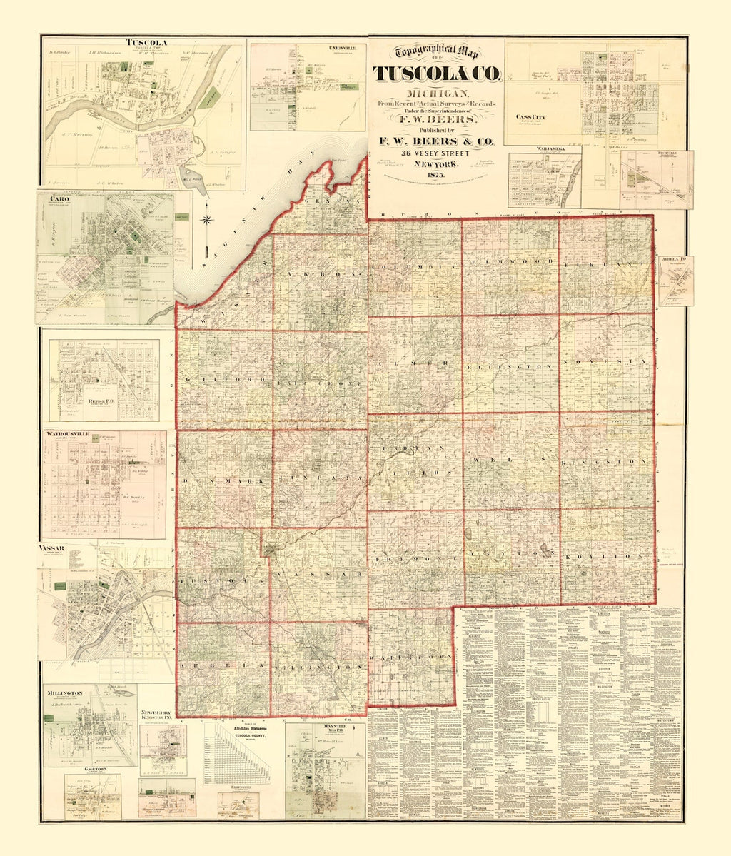 Vintage Map of Tuscola County, Michigan 1875