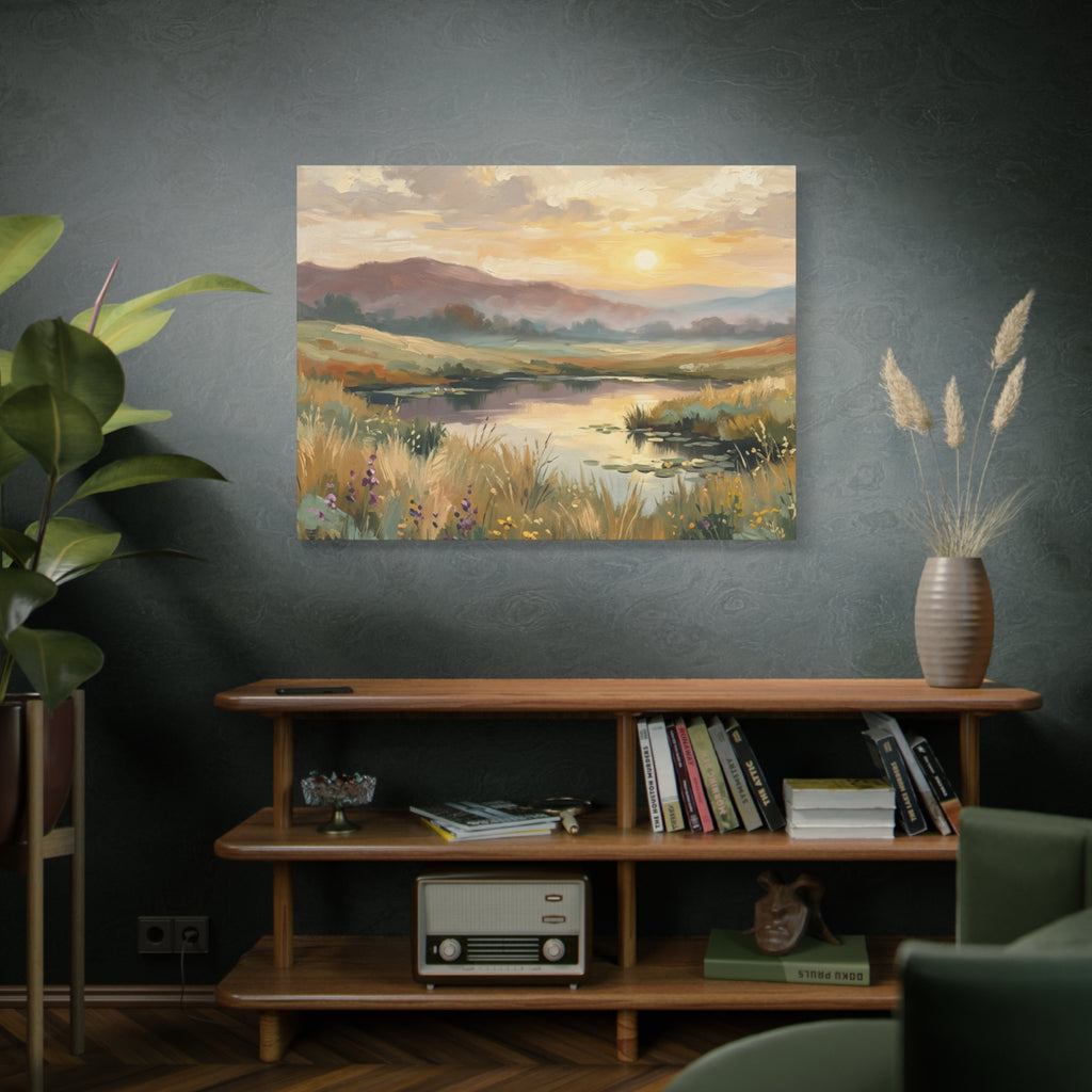 Sunset Meadow Canvas Wall Art — Stretched Matte Landscape Print