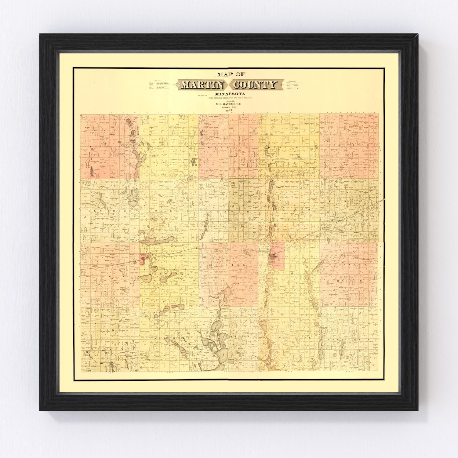 Vintage Map of Martin County, Minnesota 1887