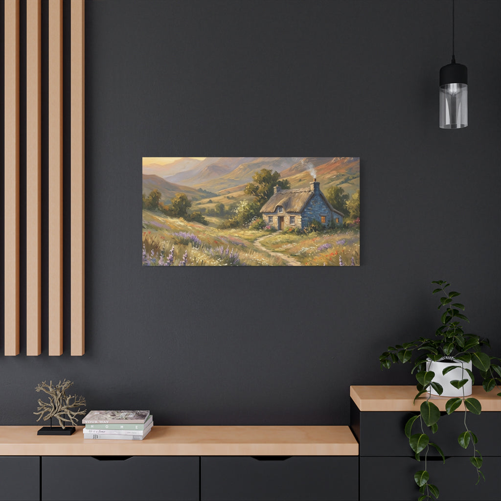 Countryside Cottage Canvas Wall Art — Tranquil Rustic Landscape Print