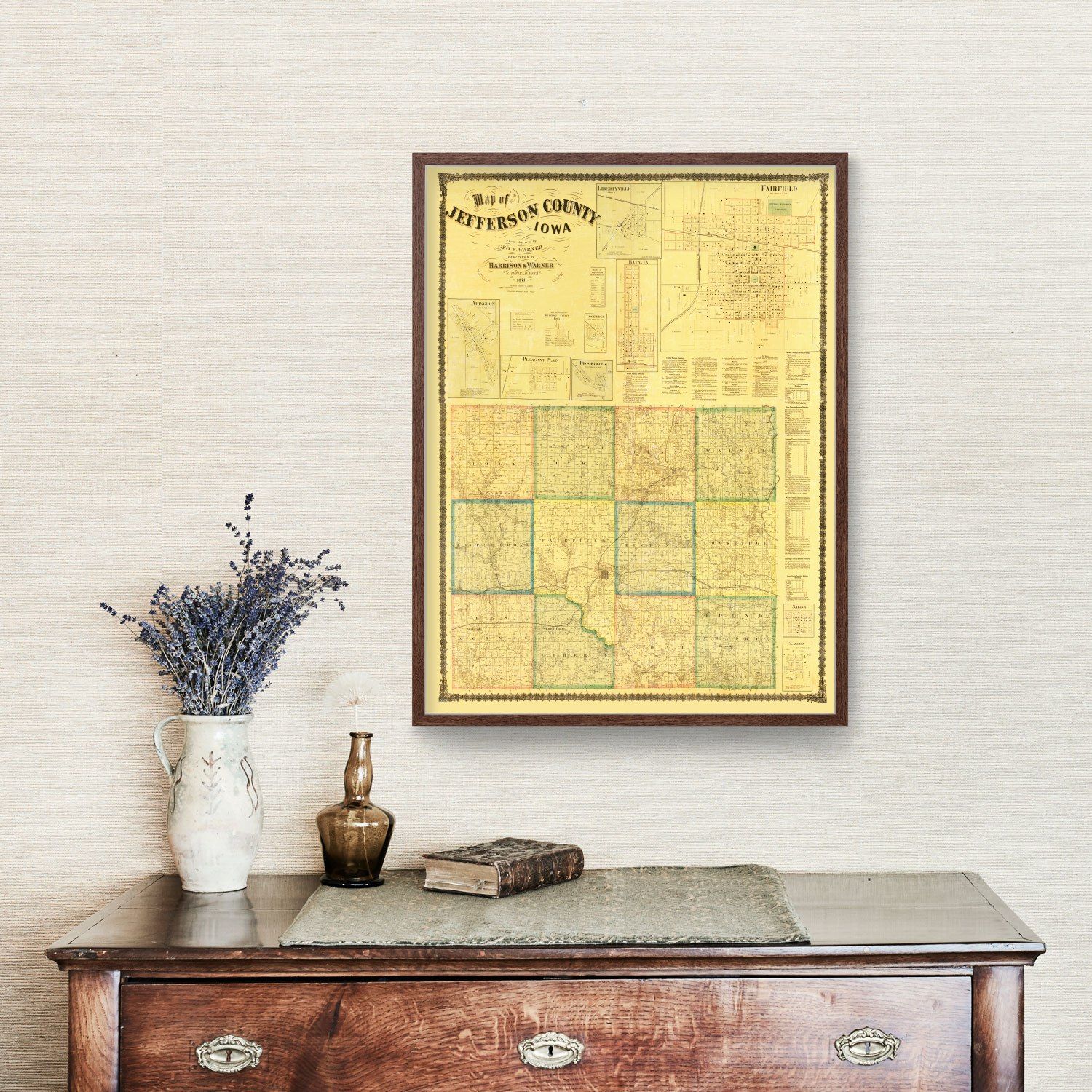Vintage Map of Jefferson County, Iowa 1871