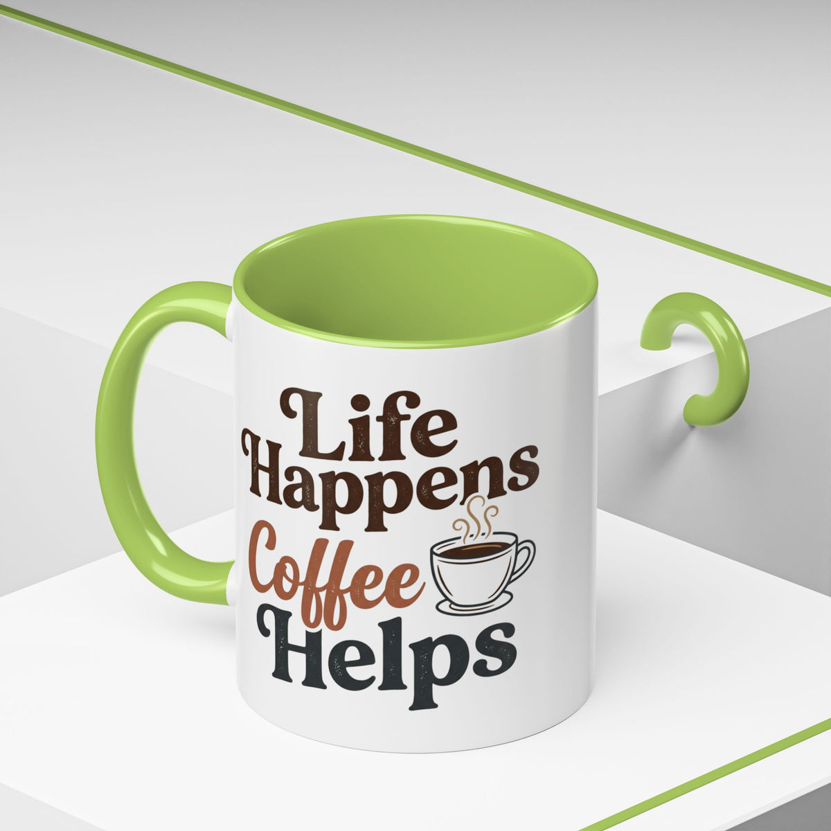 Coffee Mug — "Life Happens, Coffee Helps" Accent Ceramic Mug (11/15oz)