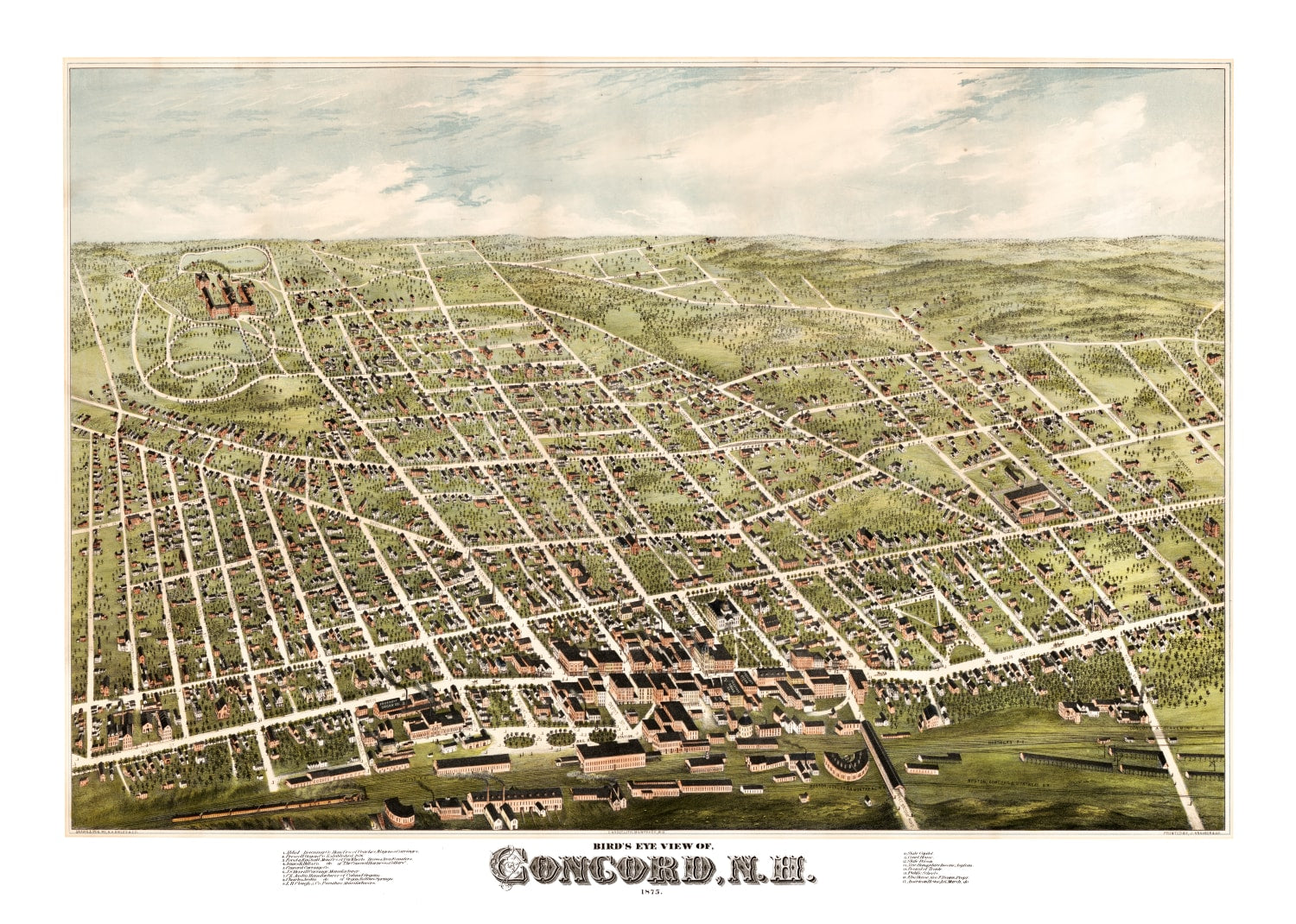 Vintage Map of Concord, New Hampshire 1875