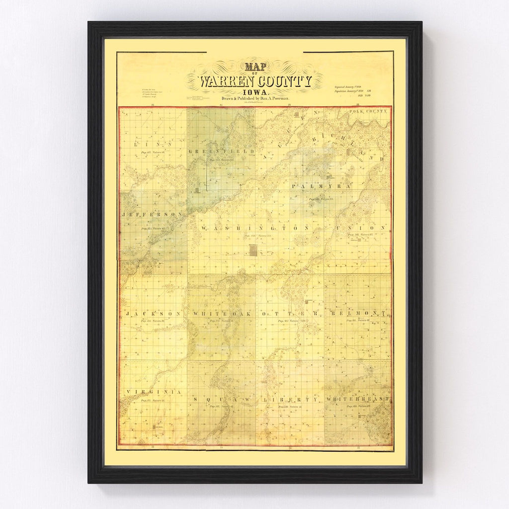 Vintage Map of Warren County, Iowa 1859