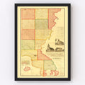Vintage Map of Union County, South Dakota 1892