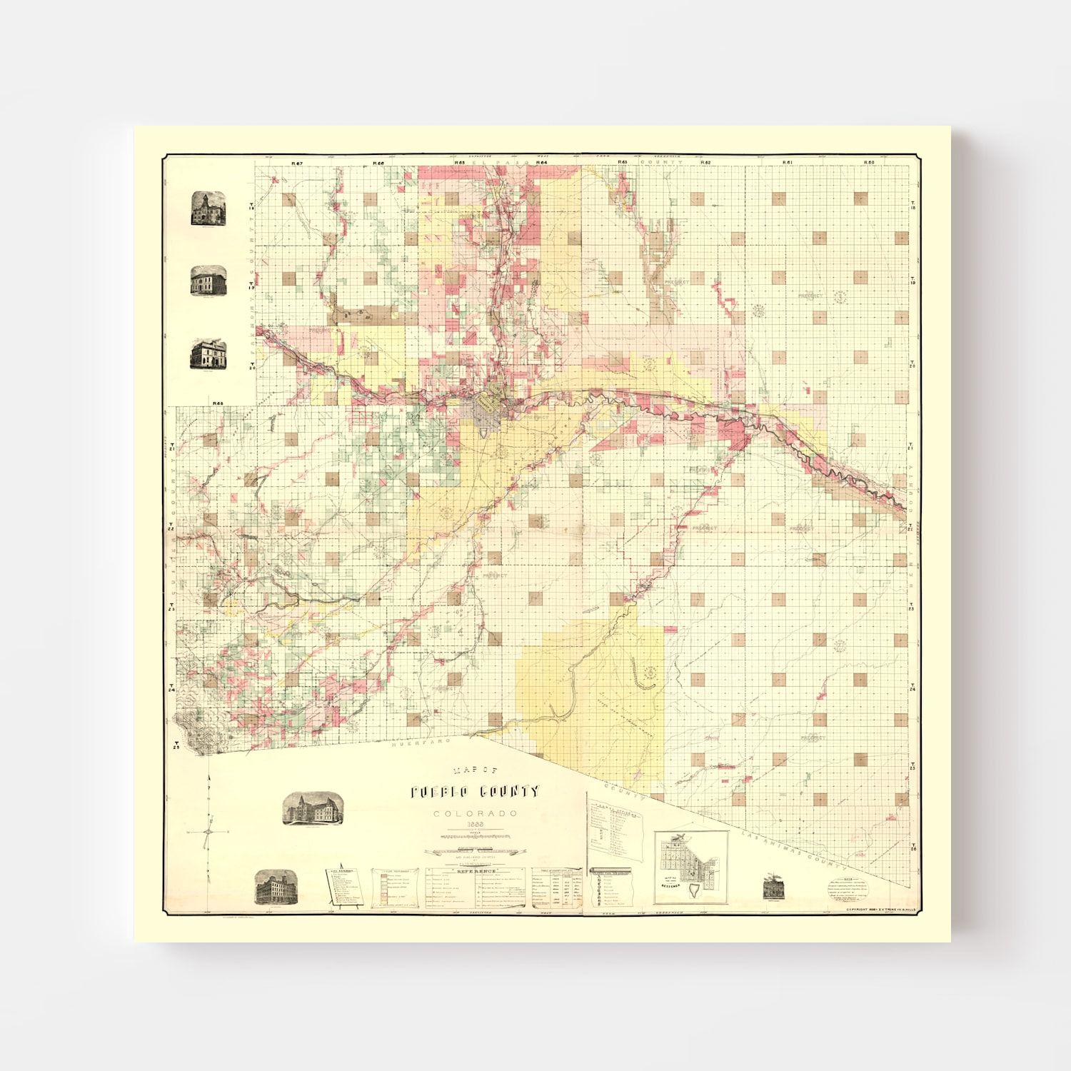 Vintage Map of Pueblo County, Colorado 1888