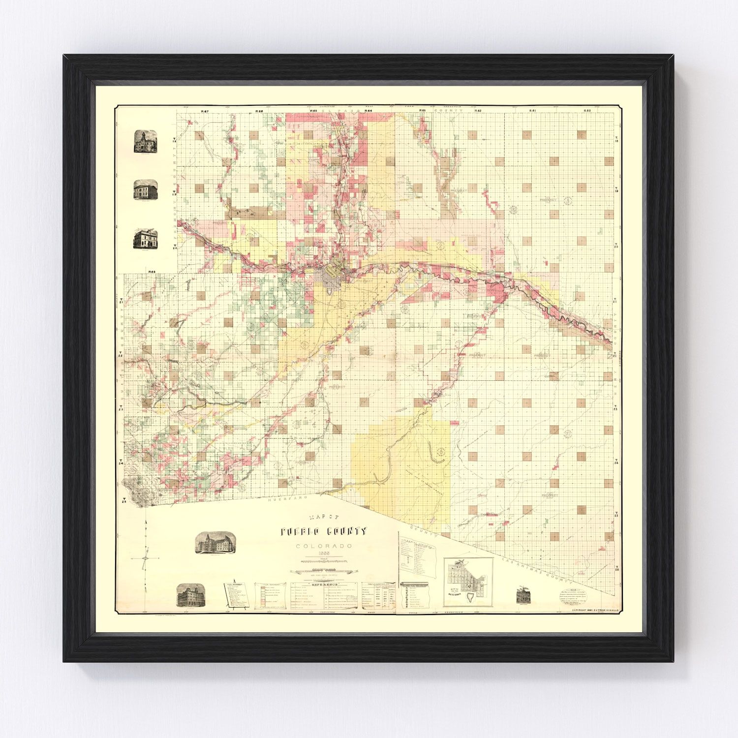 Vintage Map of Pueblo County, Colorado 1888