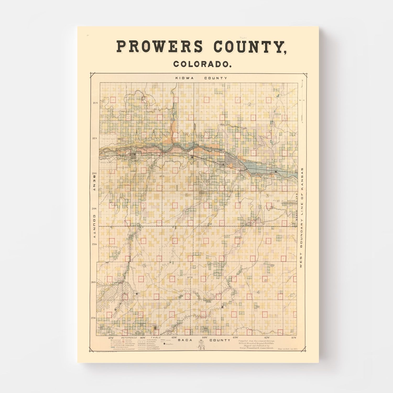 Vintage Map of Prowers County, Colorado 1889